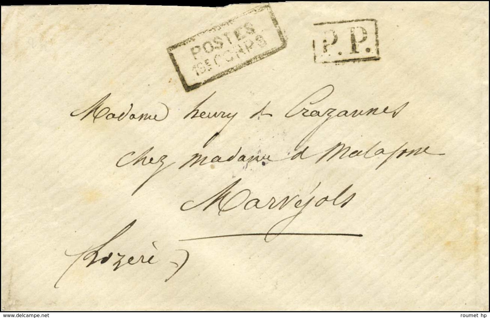 Griffe Encadrée POSTES / 19e CORPS + P.P. Sur Lettre Pour Marvejols, Au Verso Càd D'arrivée 5 FEVR. 71. - SUP. - RR. - War 1870