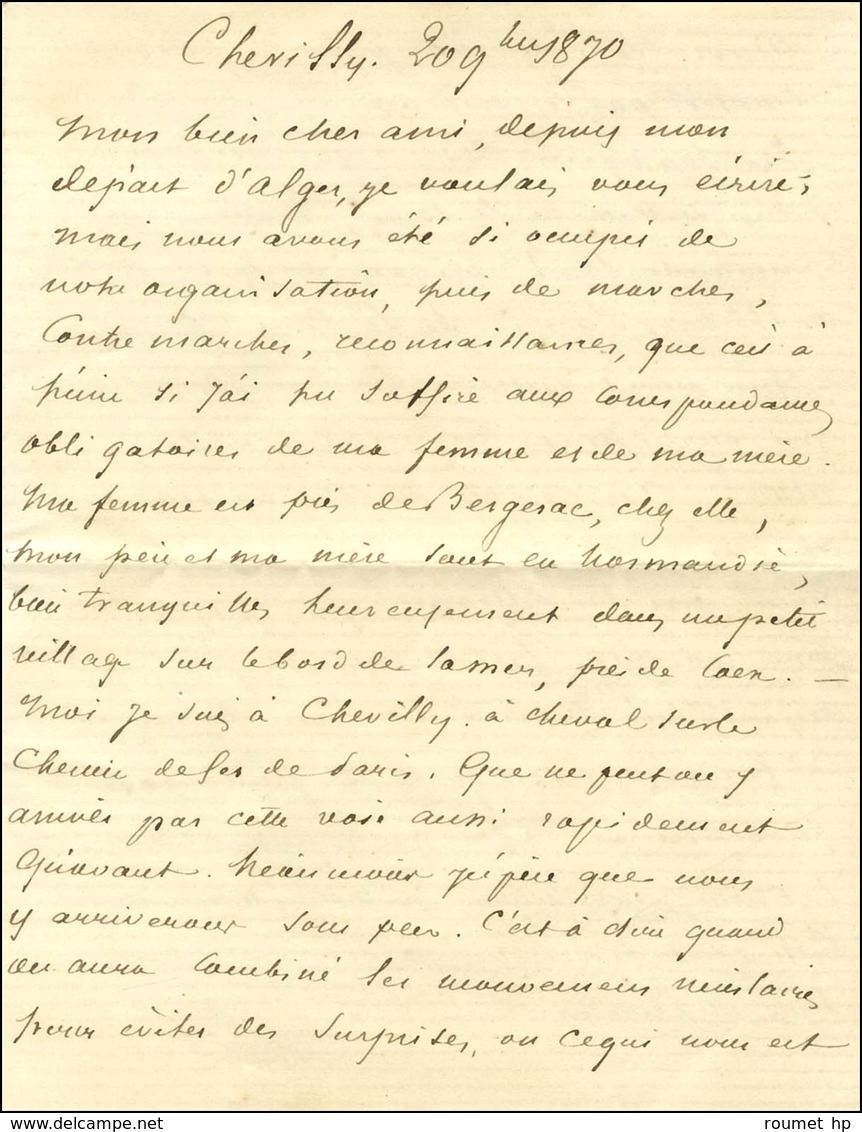 Griffe Rouge 15e CORPS D'ARMEE / 1re DIVISION Càd T 16 ORLEANS 21 NOV. 70 Sur LAS Du Général Minot Commandant La 1ère Di - War 1870