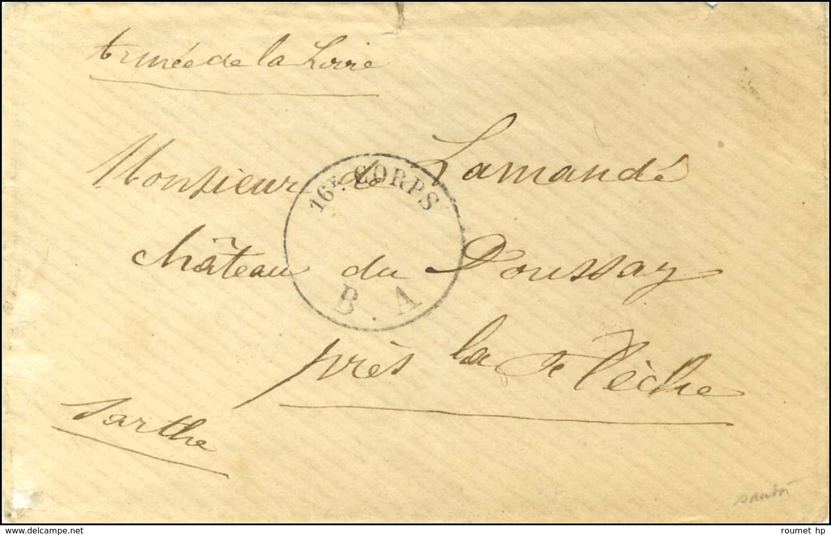 Cachet 16e CORPS / B.A. Sur Lettre Adressée En Franchise à La Flèche, Au Verso Càd D'arrivée 7 NOV. 70. - SUP. - Guerra De 1870