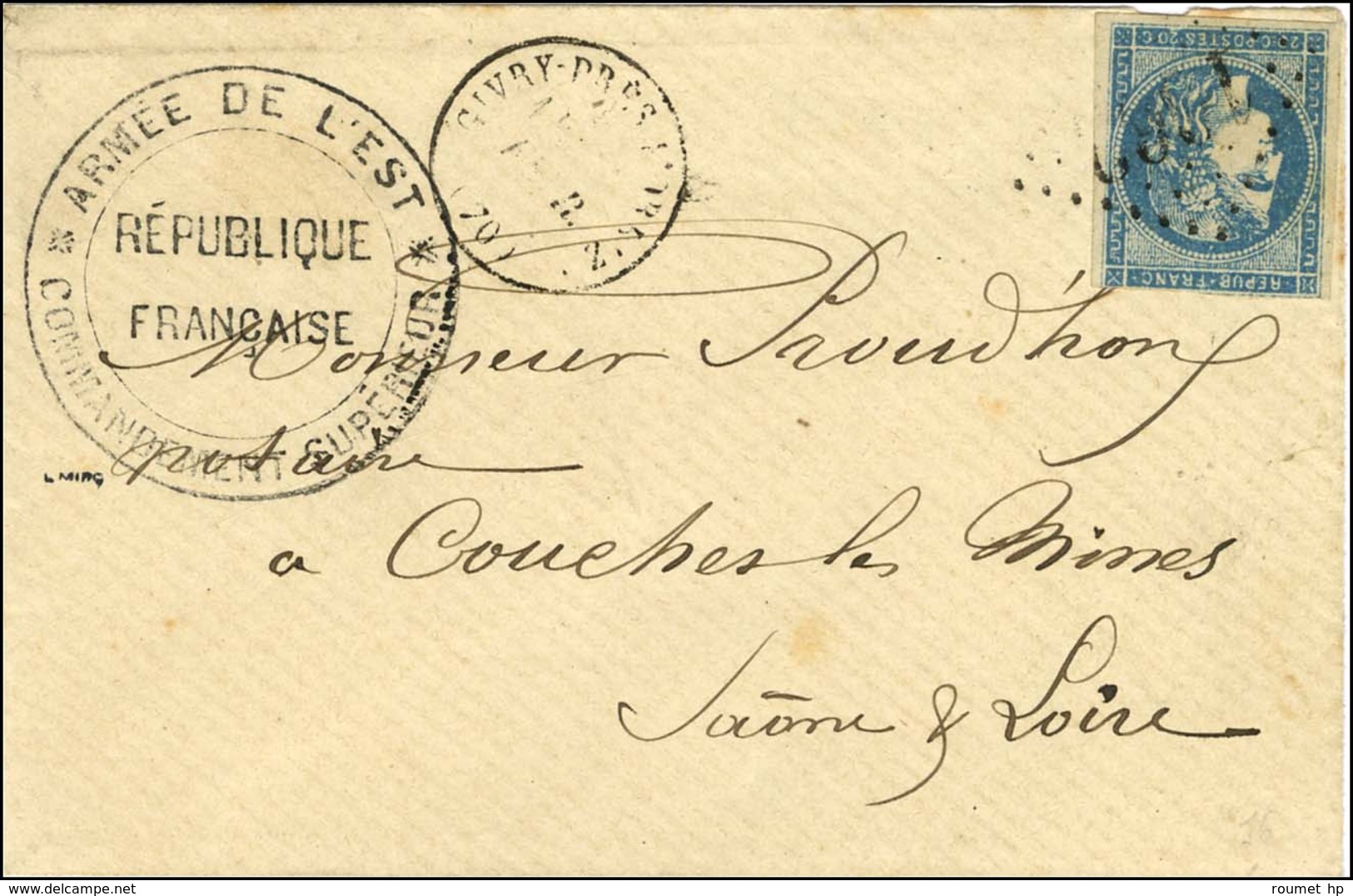 GC 1663 / N° 45 Pd Càd T 16 GIVRY-PRES-L'ORBIZE (70), Au Recto Très Rare Cachet ARMEE DE L'EST / REPUBLIQUE / FRANCAISE  - Guerra Del 1870