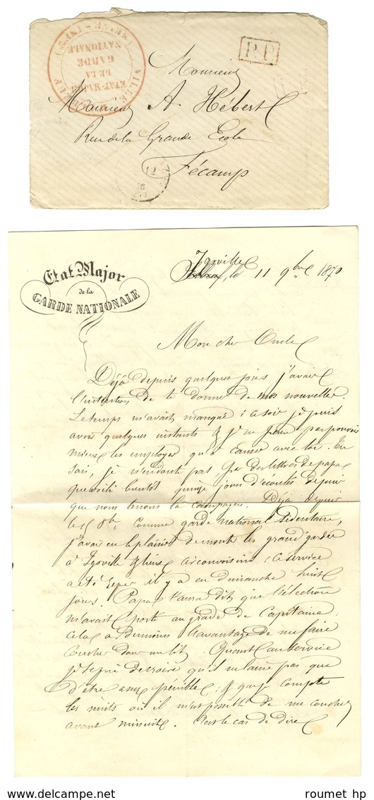 Cachet Rouge VILLE D'ELBEUF / ETAT MAJOR / DE LA / GARDE / NATIONALE / SEINE-INFre + P.P. Rouge Sur Lettre Avec Texte Da - Guerra Del 1870