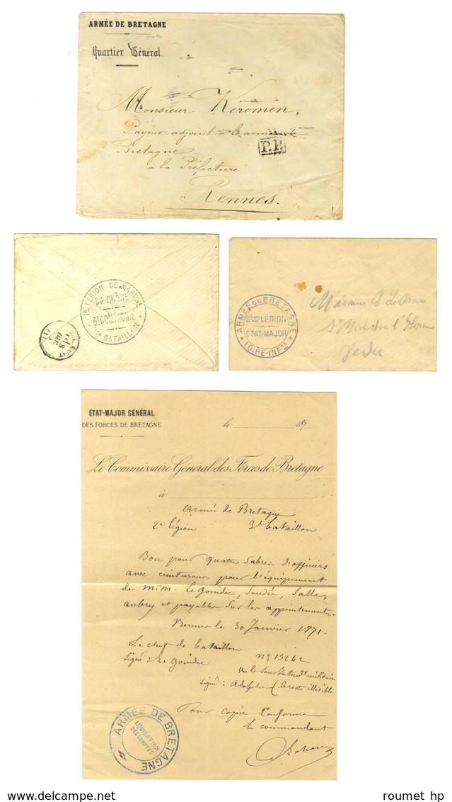 Lot De 3 Lettres + 1 Texte Avec Cachets Militaires. - TB. - Krieg 1870