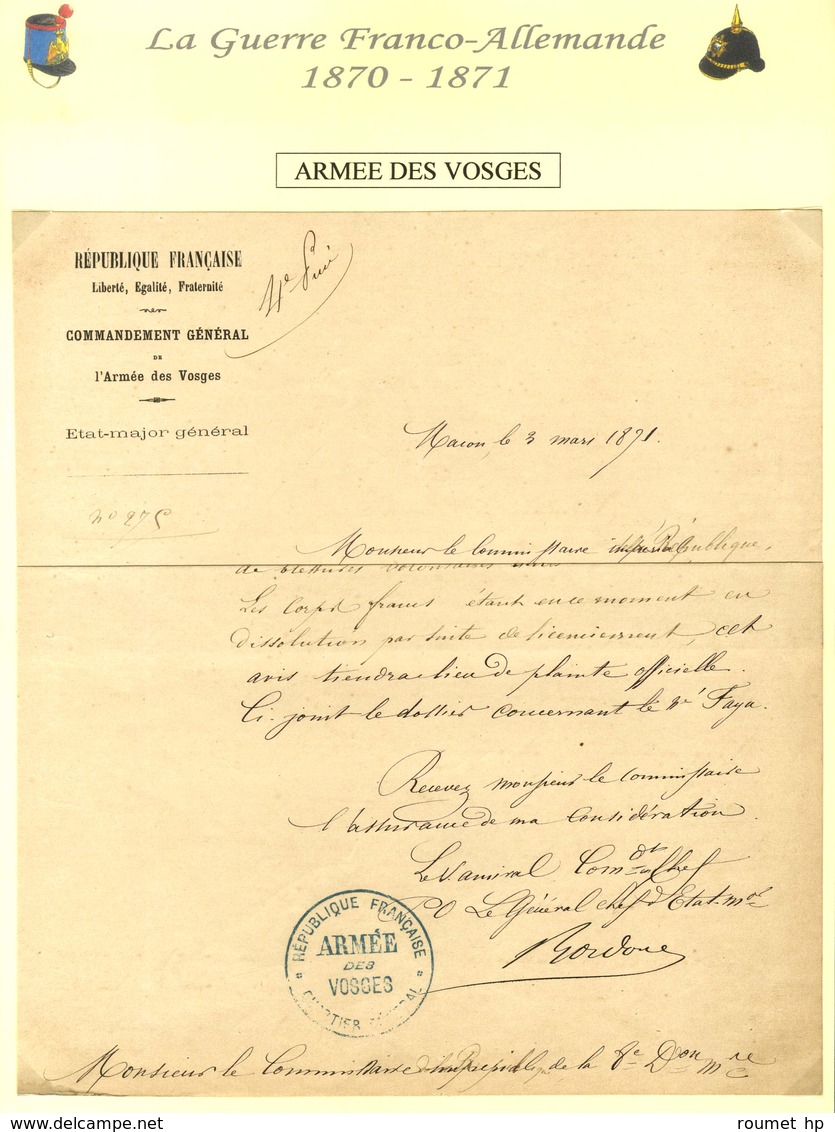 Lot De 2 Lettres + 1 Document De L'armée Des Vosges. - TB. - Guerra Del 1870