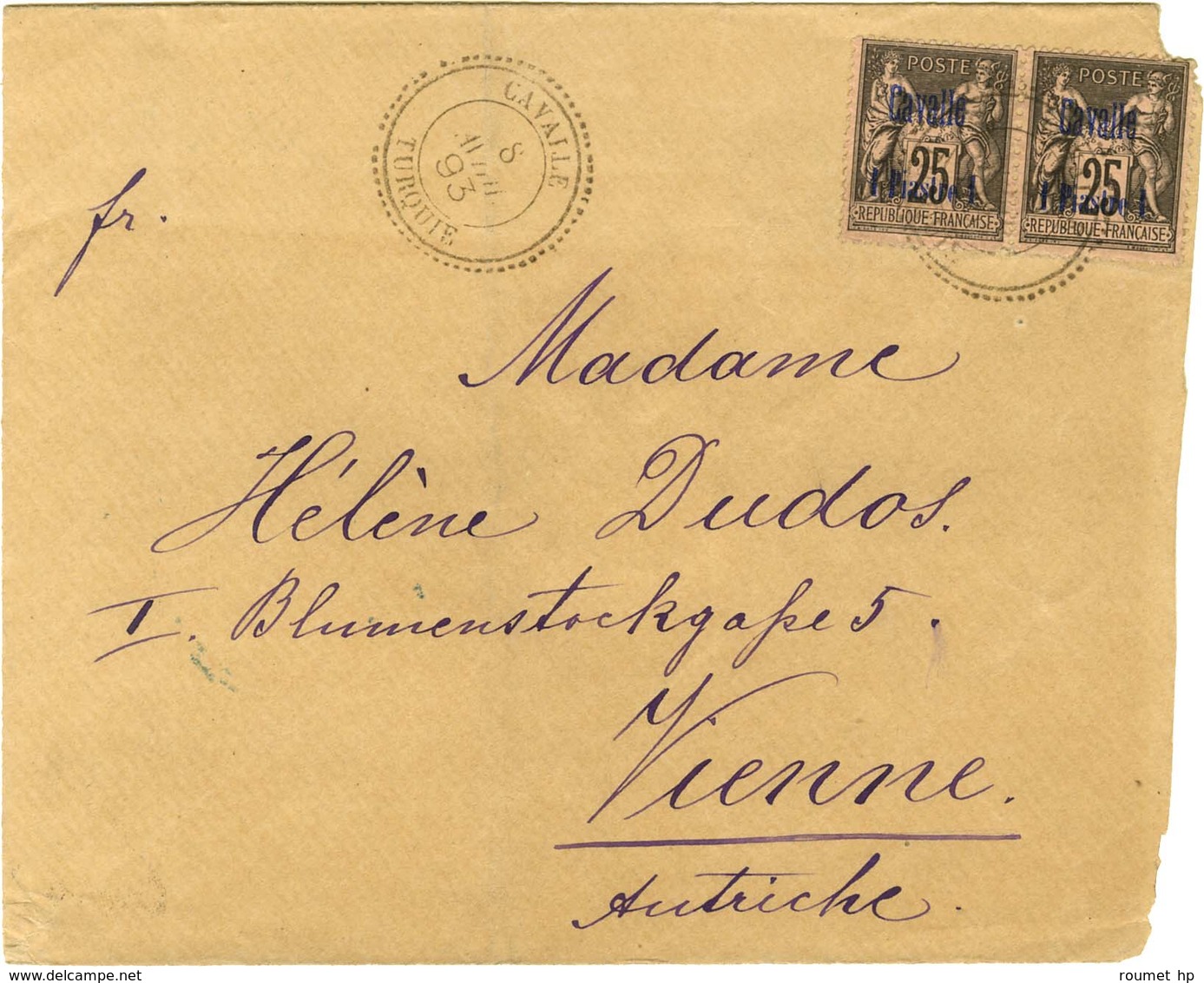 Càd CAVALLE / TURQUIE / Cavalle N° 6 Paire Sur Lettre Pour Vienne. 1893. - TB / SUP. - Schiffspost