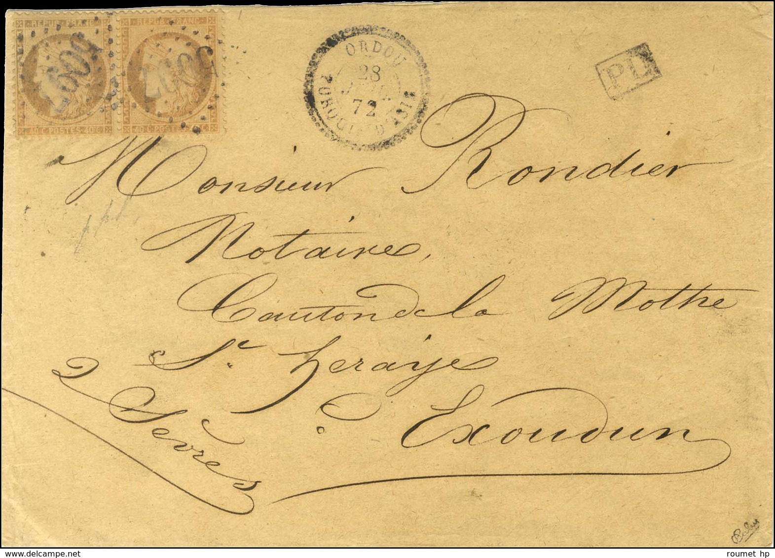 GC 5097 / N° 38 Paire Càd ORDOU / TURQUIE D'ASIE Sur Lettre Pour Exoudun. 1872. Seule Frappe Connue En Noir De Ce Bureau - Schiffspost