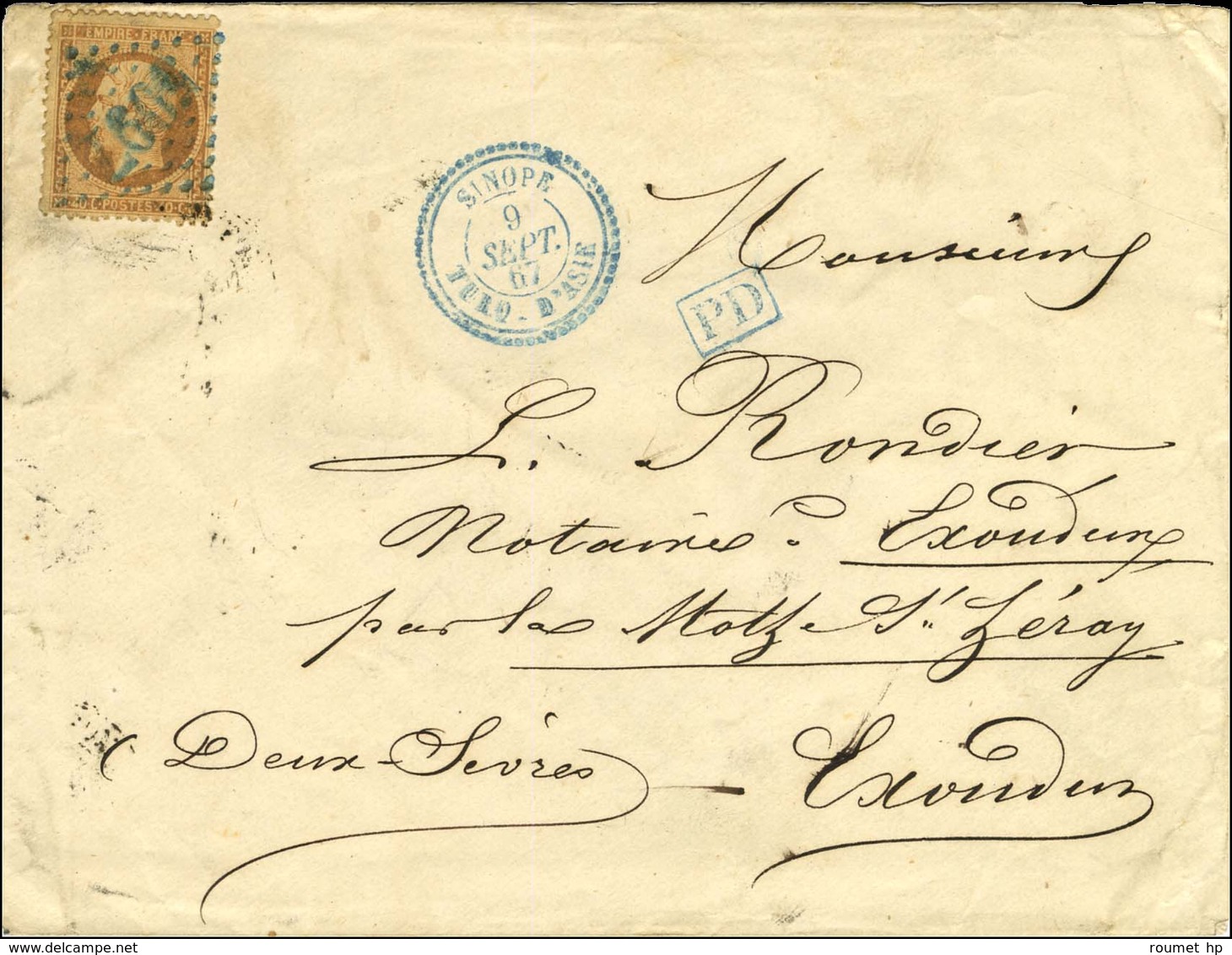 GC Bleu 5097 / N° 31 Infime Froissure Càd Bleu SINOPE / TURQ. D'ASIE Sur Lettre Pour Exoudun. 1867. - TB / SUP. - RRR. - Maritime Post