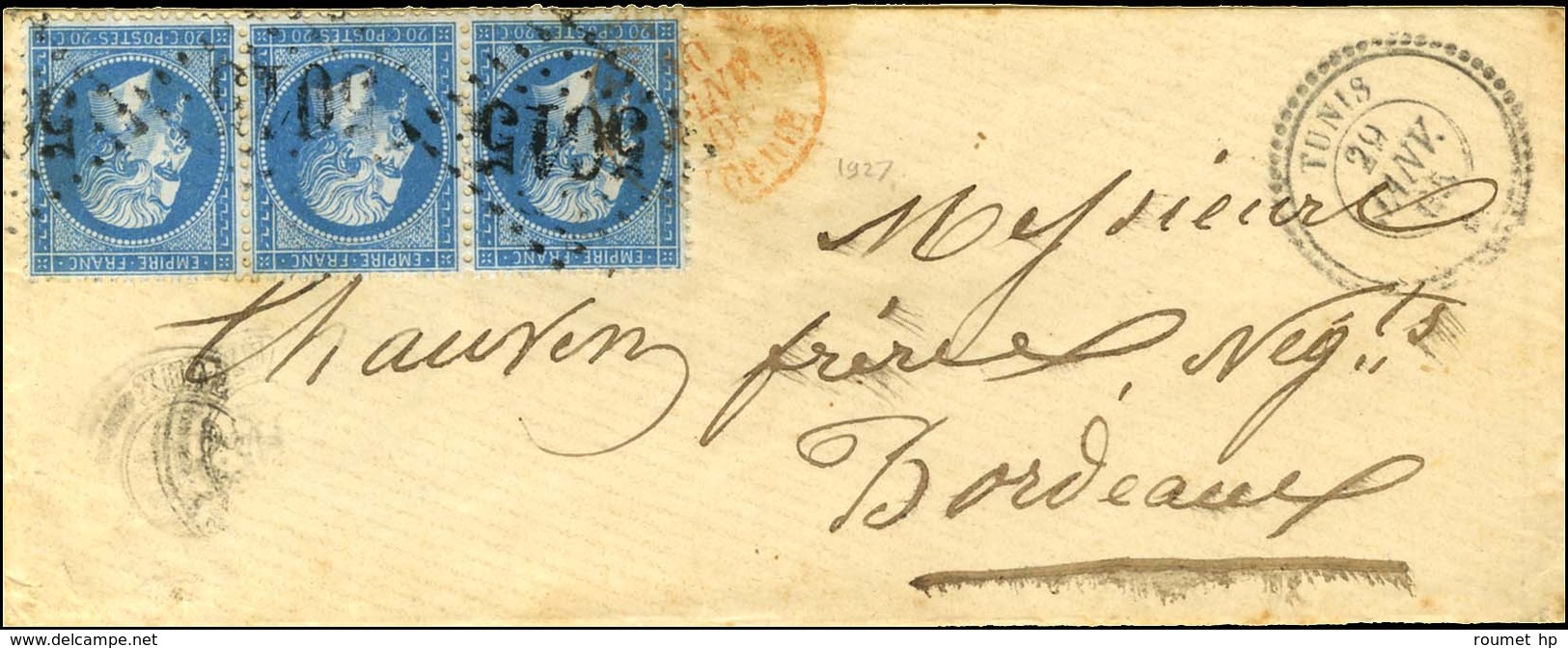 GC 5015 (Bone) / N° 22 Bande De 3 Càd TUNIS / *. Au Recto, Càd TUNIS PAR BONE / ALGERIE. 1865. - TB. - Correo Marítimo