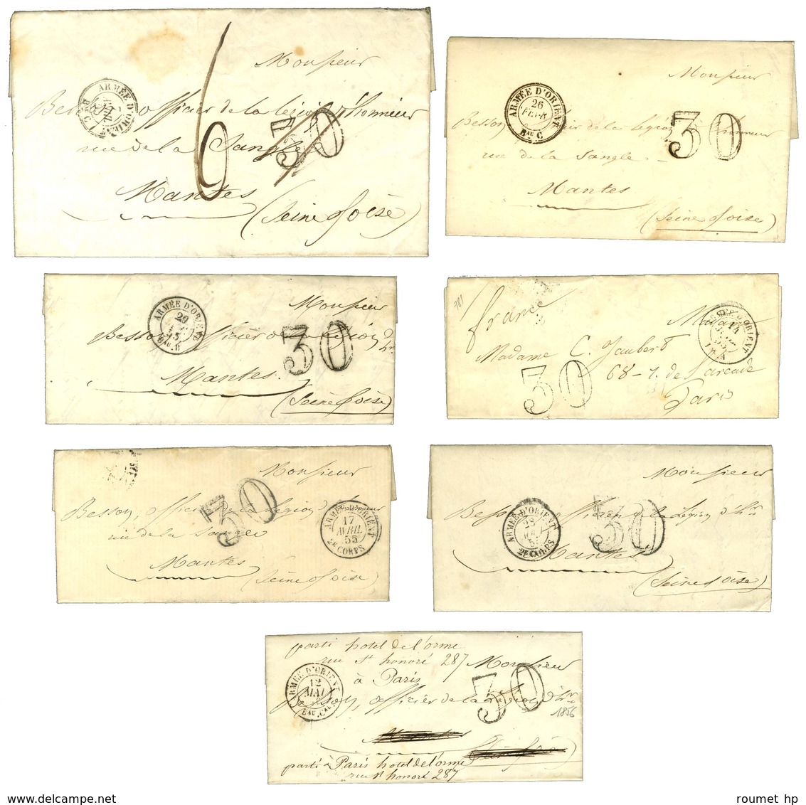 Lot De 7 Lettres Taxées Avec Très Bons Textes De L'Armée D'Orient. - TB. - Sellos De La Armada (antes De 1900)