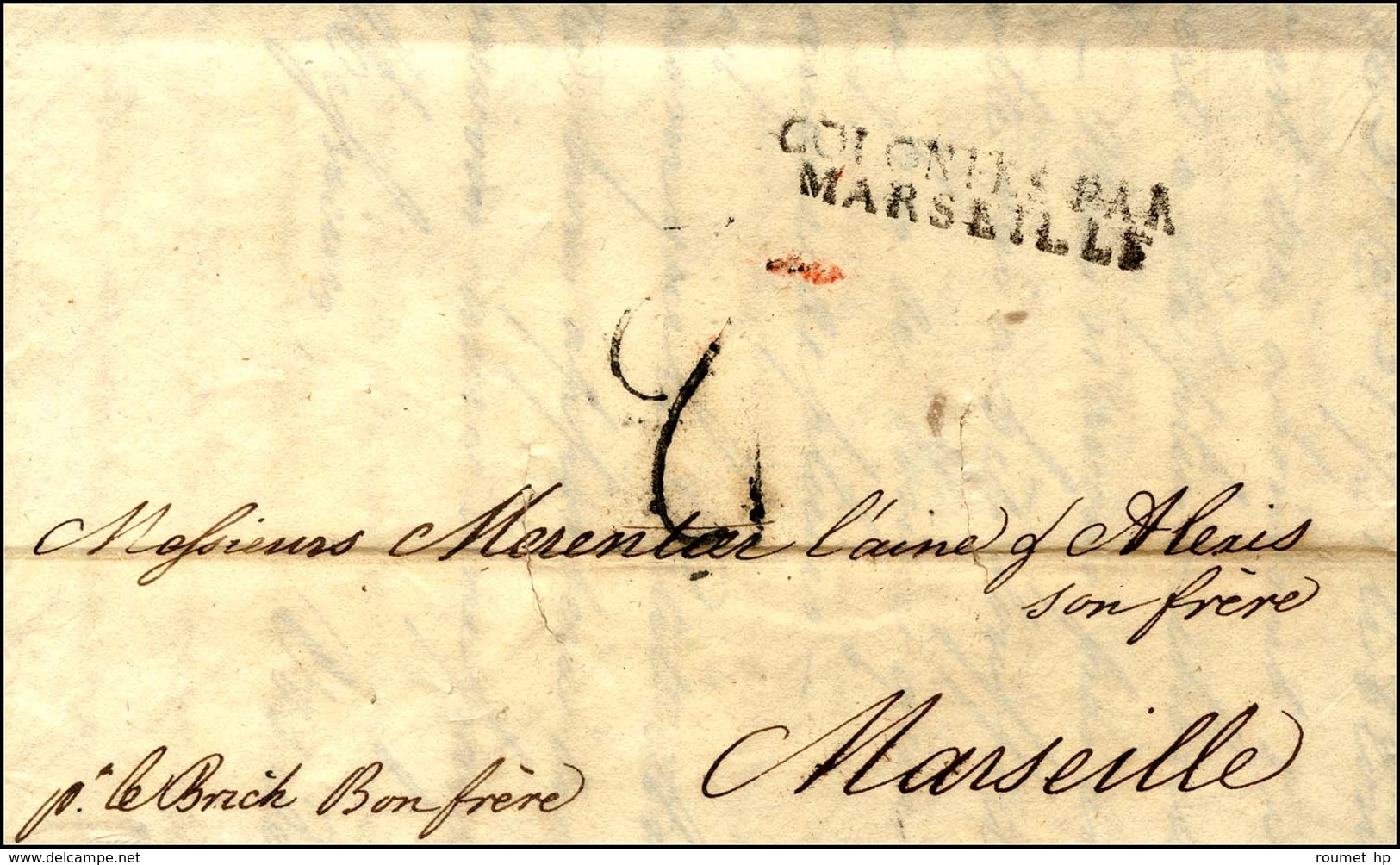 Lettre Avec Texte Daté De Santiago De Cuba Pour Marseille, MP D’entrée COLONIES PAR / MARSEILLE (Ln° 74), Taxe Tampon 2  - Posta Marittima