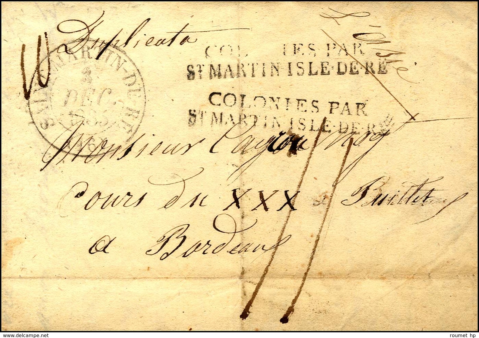 Lettre Avec Texte Daté De L’Ile Maurice Pour Bordeaux, MP D’entrée COLONIES PAR / ST MARTIN DE RE Càd T 13 ST MARTIN DE  - Schiffspost