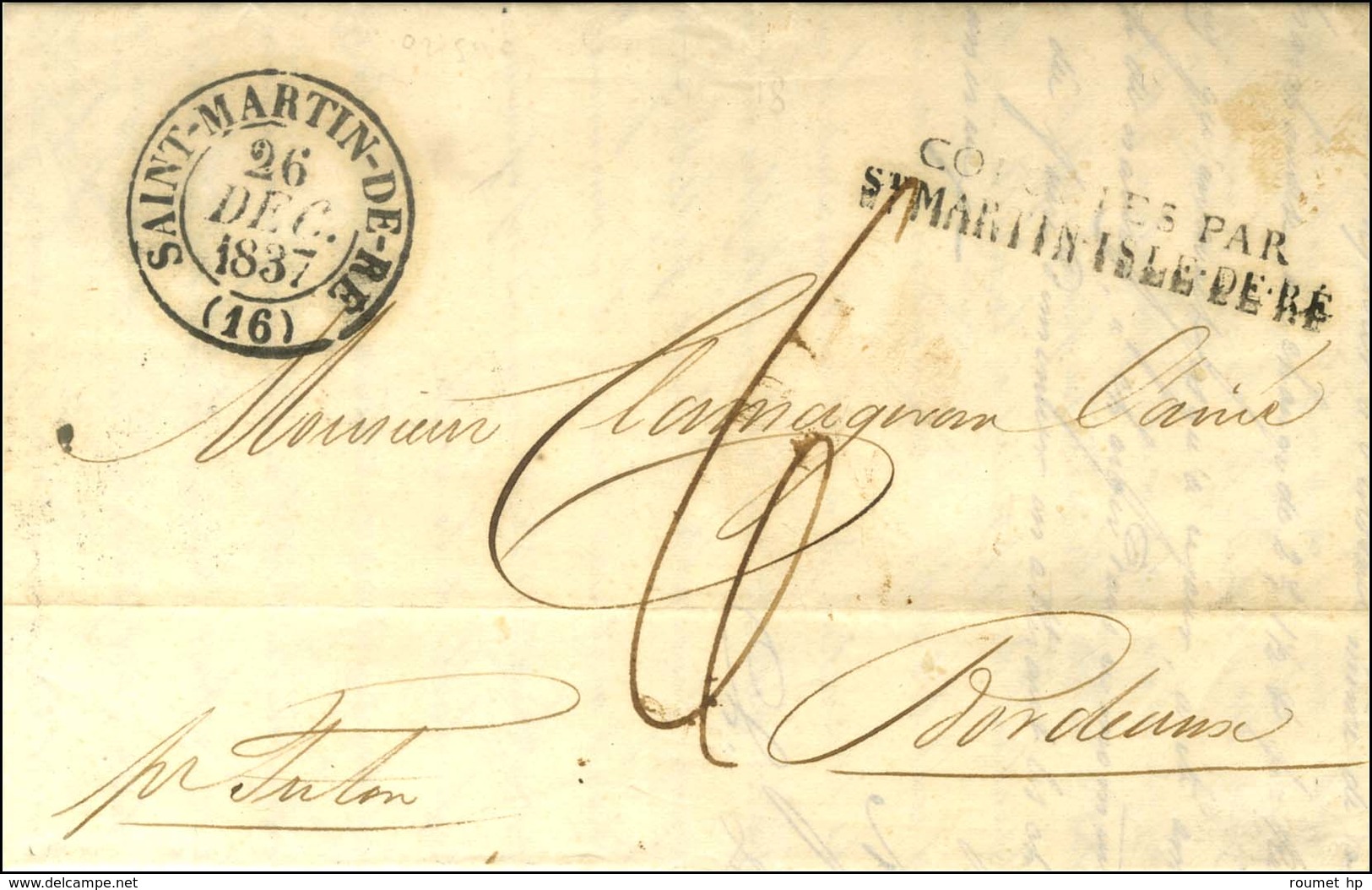 Lettre Avec Texte Daté De Pondichéry Le 29 Août 1837 Pour Bordeaux. Au Recto, Marque Postale D'entrée COLONIES PAR / ST  - Schiffspost