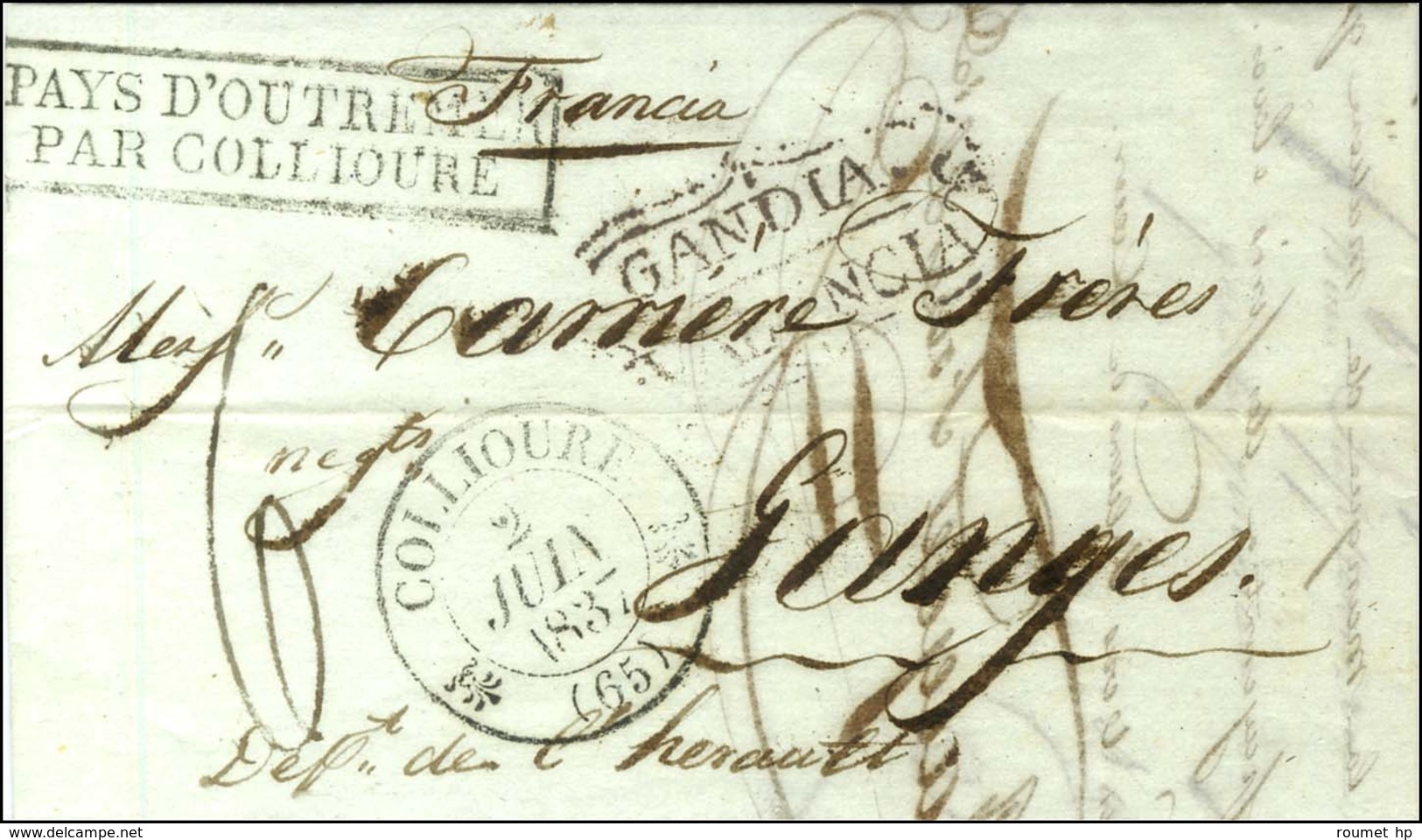 Lettre Avec Texte Daté De Gandia Le 22 Mai 1837 Pour Ganges, Au Recto Marque Postale D'entrée Encadrée PAYS D'OUTREMER / - Maritime Post