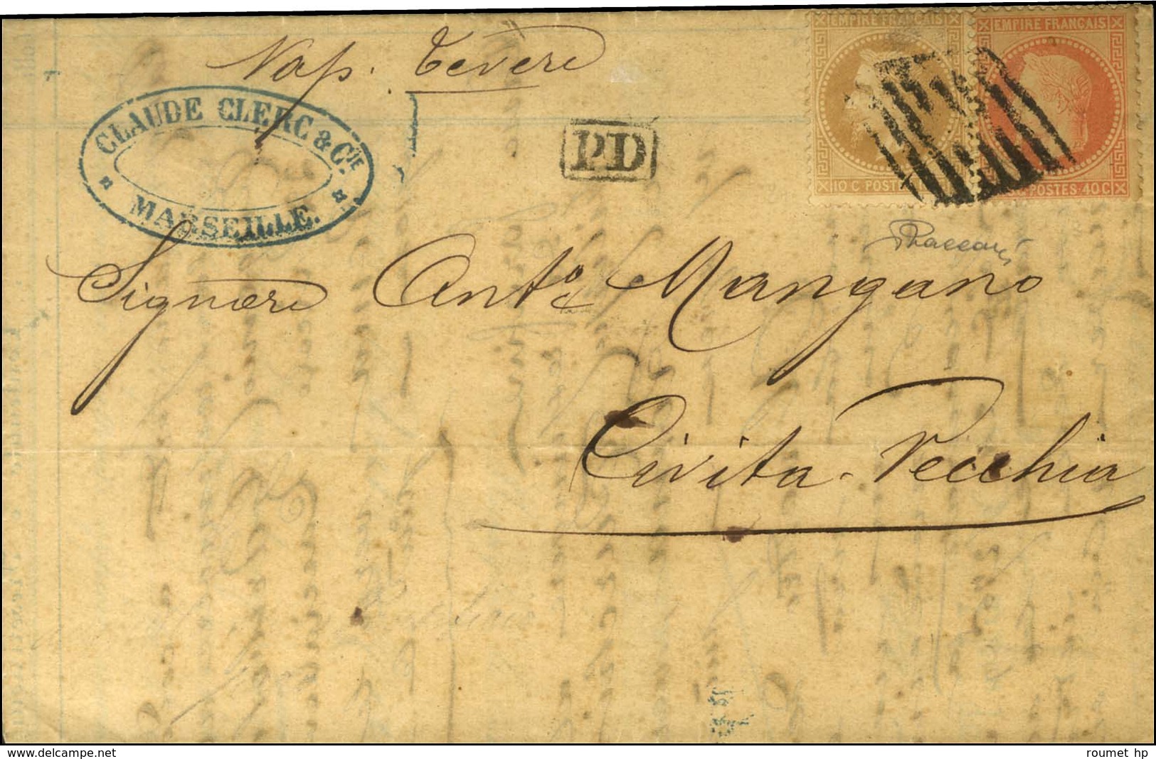 Grille / N° 28 + 31 Sur Lettre De Marseille Pour Civita Vecchia. 1829. - TB. - Maritime Post