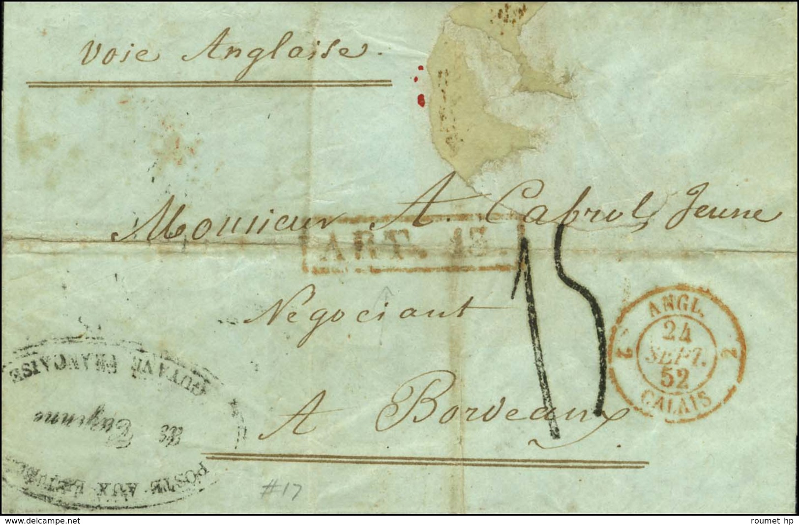 Cachet POSTE AUX LETTRES / DE CAYENNE / GUYANNE FRANCAISE Sur Lettre Avec Texte Daté De Cayenne Le 20 Août 1852 Pour Bor - Maritime Post