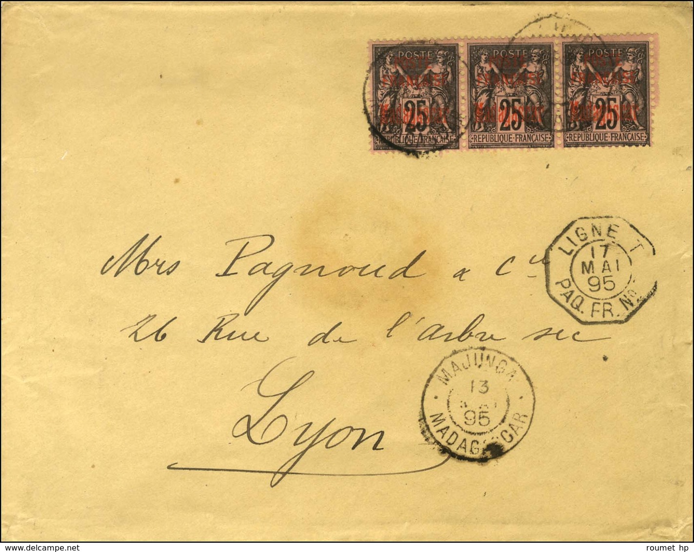 Càd MAJUNGA / MADAGASCAR / Madagascar N° 17 Bande De 3 Sur Lettre Pour Lyon. 1895. - TB / SUP. - Poste Maritime