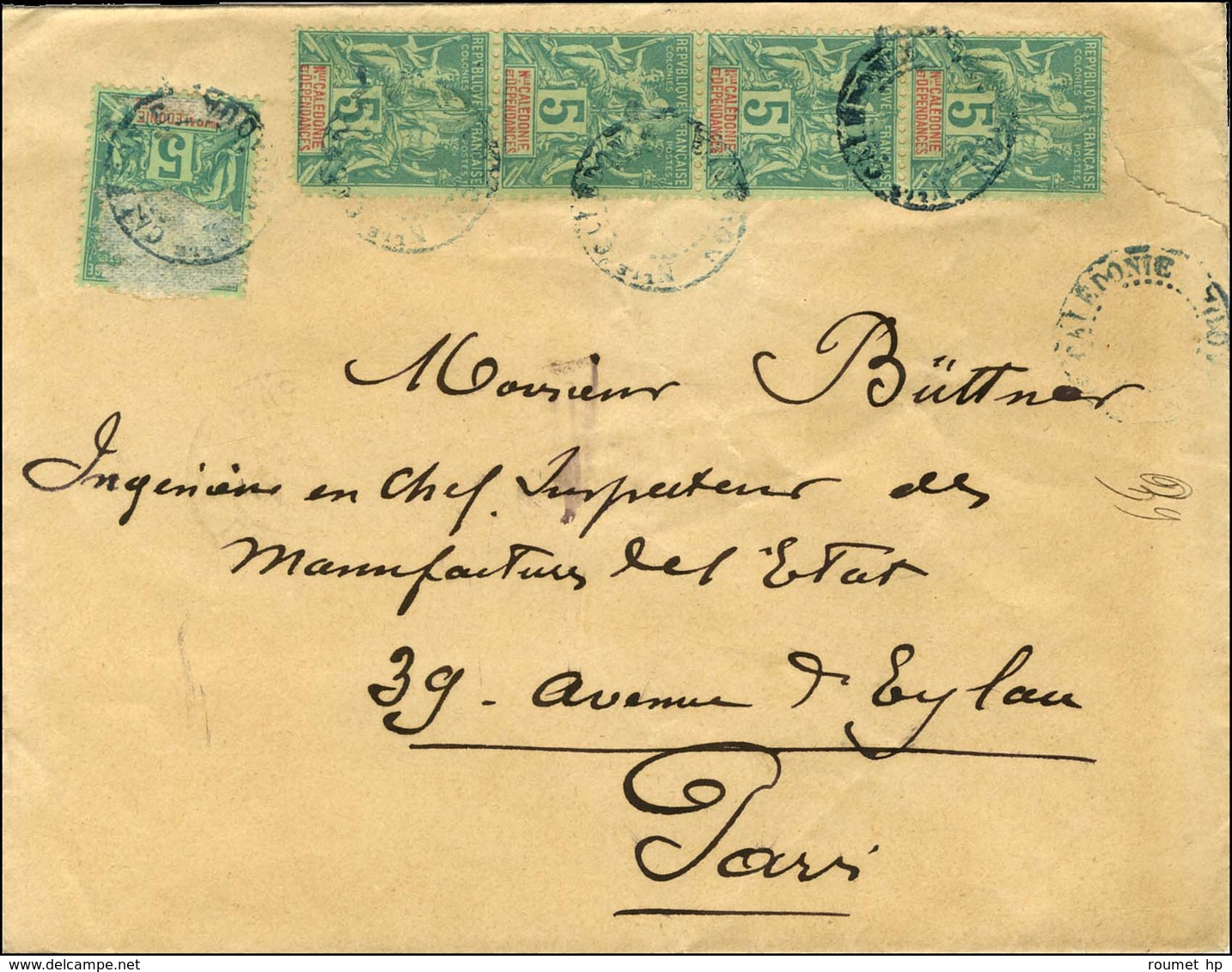 Càd évidé Bleu Nlle CALEDONIE / KOUAOUA / NC N° 44 (5). 1894. - TB. - R. - Poste Maritime