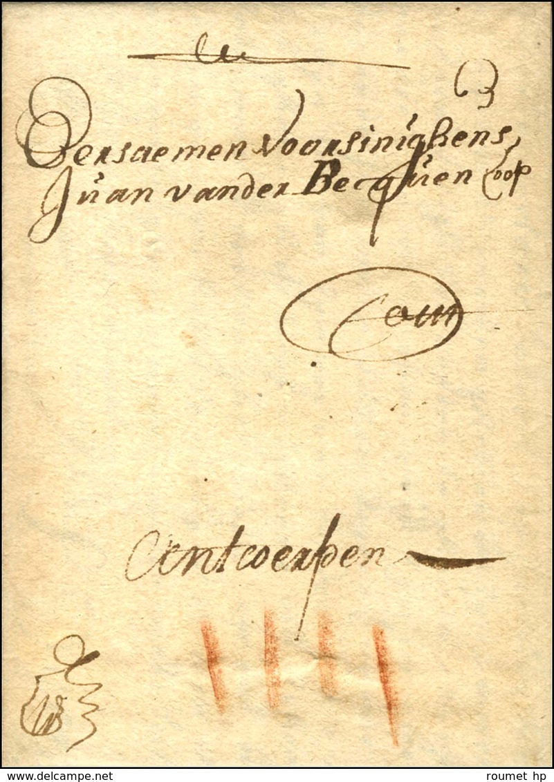 Lettre Avec Texte Daté D'Ostende Le 29 Octobre 1650 Pour Anvers. Au Recto, IIII à La Craie Rouge. - TB / SUP. - ....-1700: Vorläufer