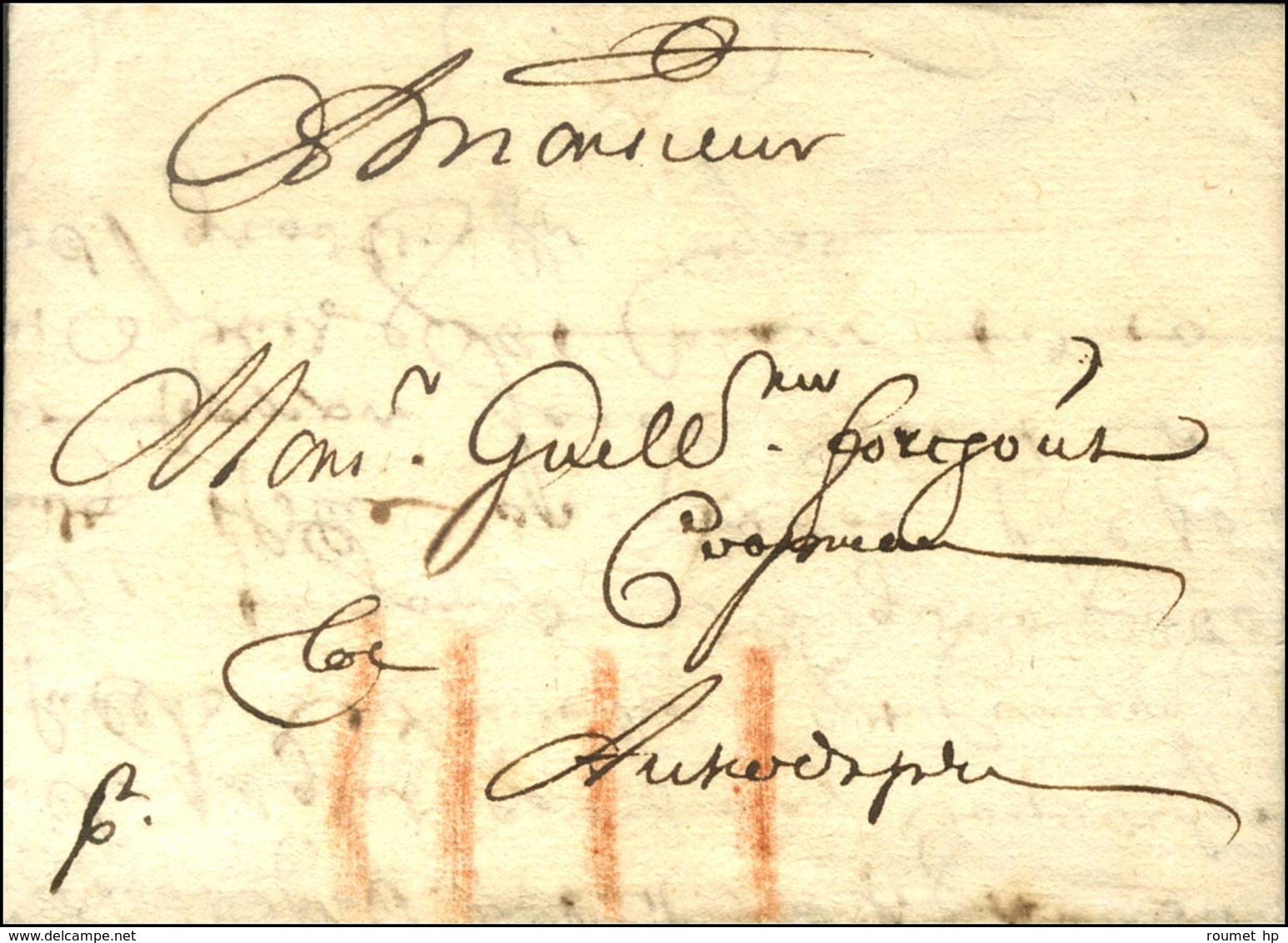 Lettre Avec Texte Daté D'Ostende Le 27 Avril 1672 Pour Anvers. Au Recto, IIII à La Craie Rouge. - TB / SUP. - ....-1700: Precursores