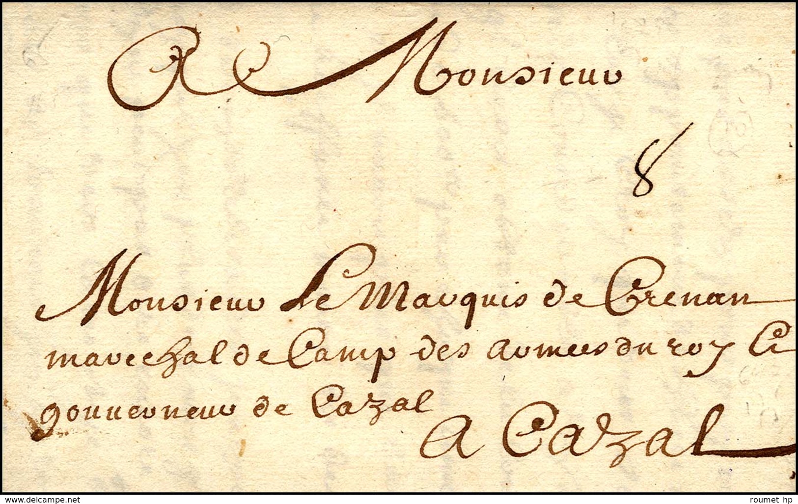 Lettre Avec Texte Daté De Perpignan Le 10 Octobre 1689 Pour Monsieur Le Marquis De Crenan, Maréchal De Camp Des Armées D - ....-1700: Precursors