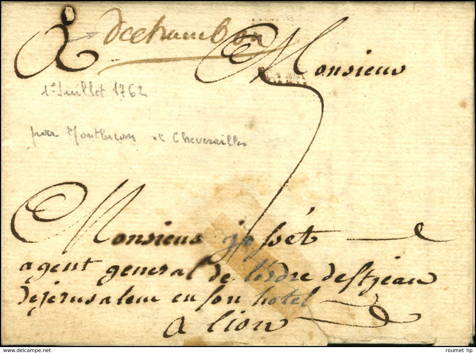 '' De Chambon '' (L N° 1) Sur Lettre Avec Texte Daté 1762. - TB. - 1701-1800: Precursores XVIII
