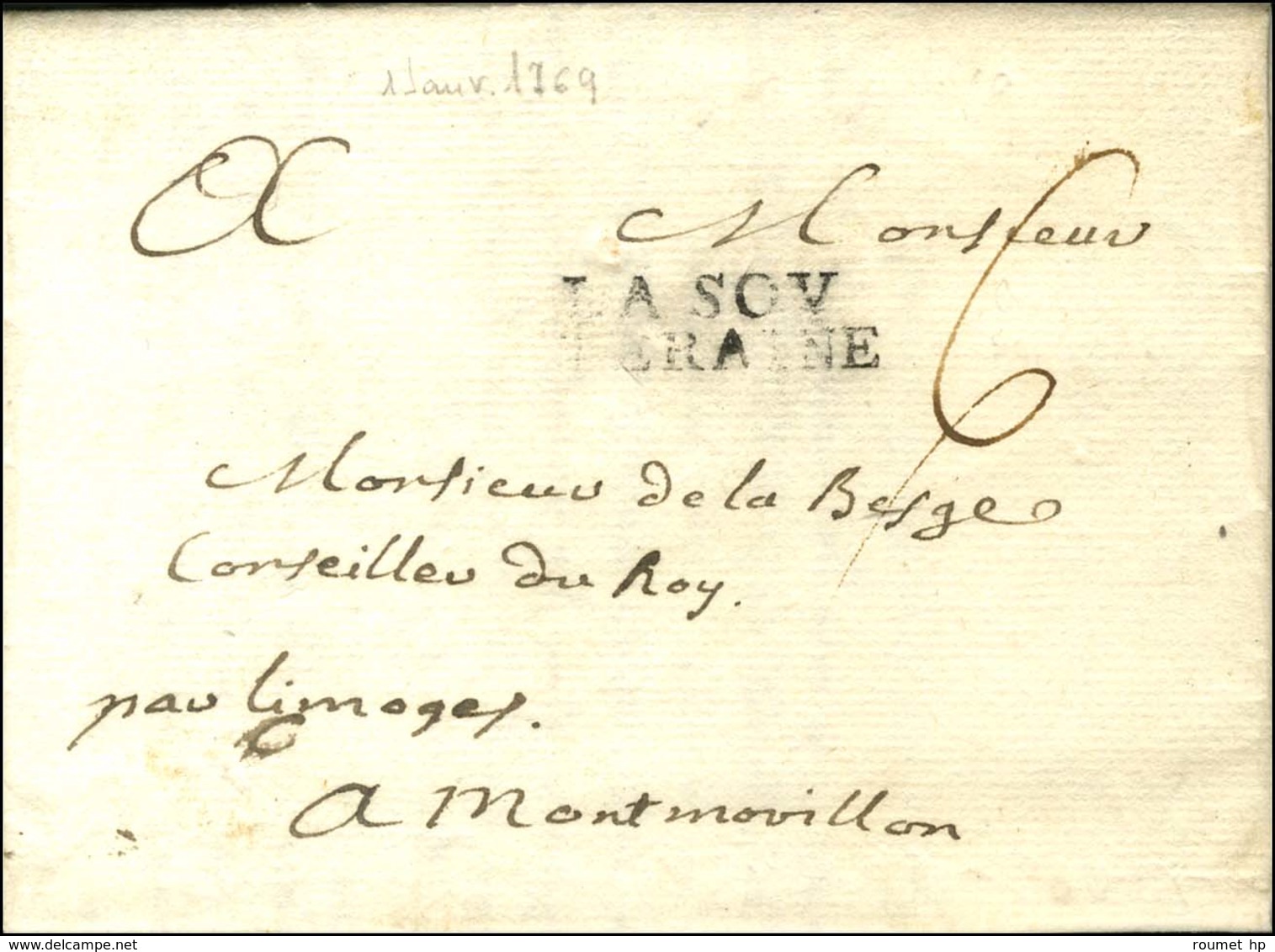 LA SOV / TERAINE (L N° 1) Sur Lettre Avec Texte Daté 1769 (date Améliorée). - TB. - 1701-1800: Precursors XVIII