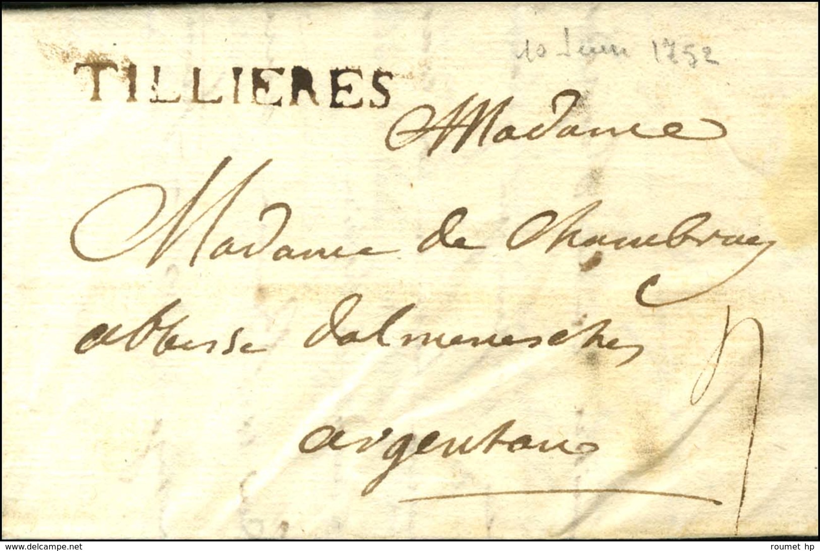 TILLIERES (L N° 2) Sur Lettre Avec Texte Daté De Chambray. 1752. - SUP. - R. - 1701-1800: Precursors XVIII