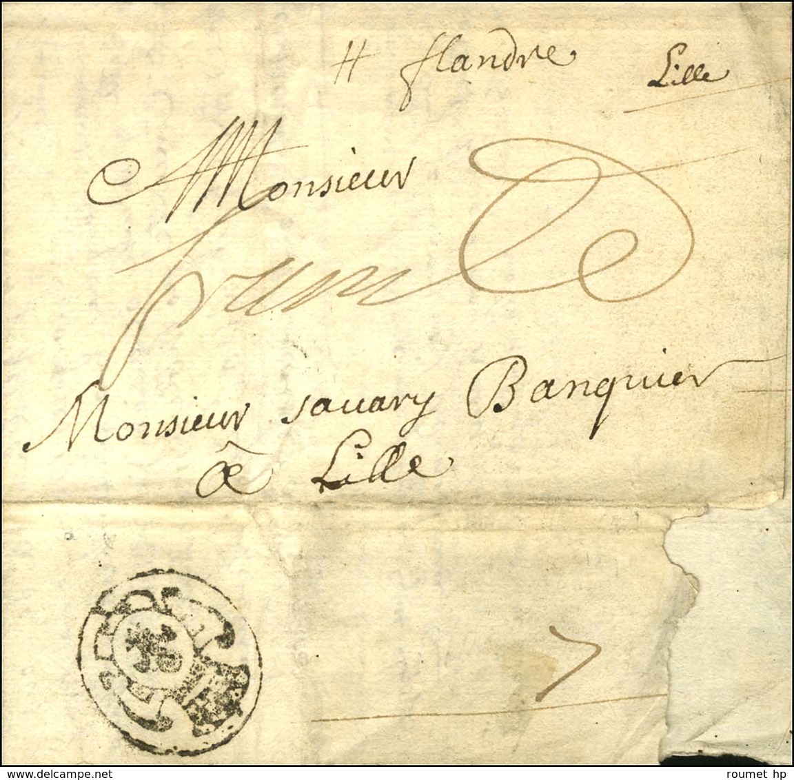 Lettre Avec Texte Daté De Paris Le 1 Mai 1715 Pour Lille, Au Verso Port Payé Orné (P N° 2702). - TB / SUP. - R. - 1701-1800: Precursors XVIII