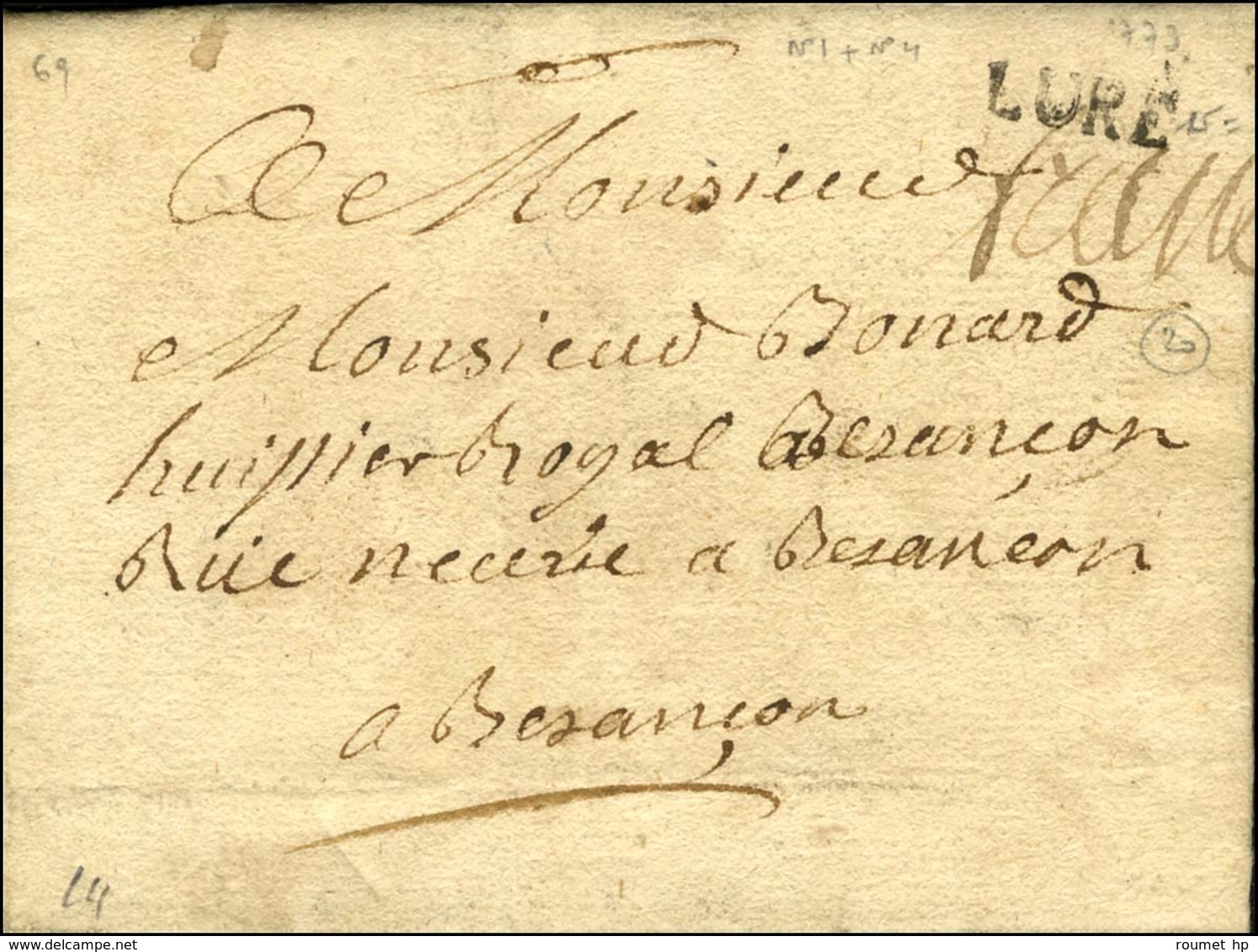 LURE (L N° 1) + '' Franc '' (L N° 4) Sur Lettre Avec Texte Daté. 1773. - TB. - 1701-1800: Precursors XVIII