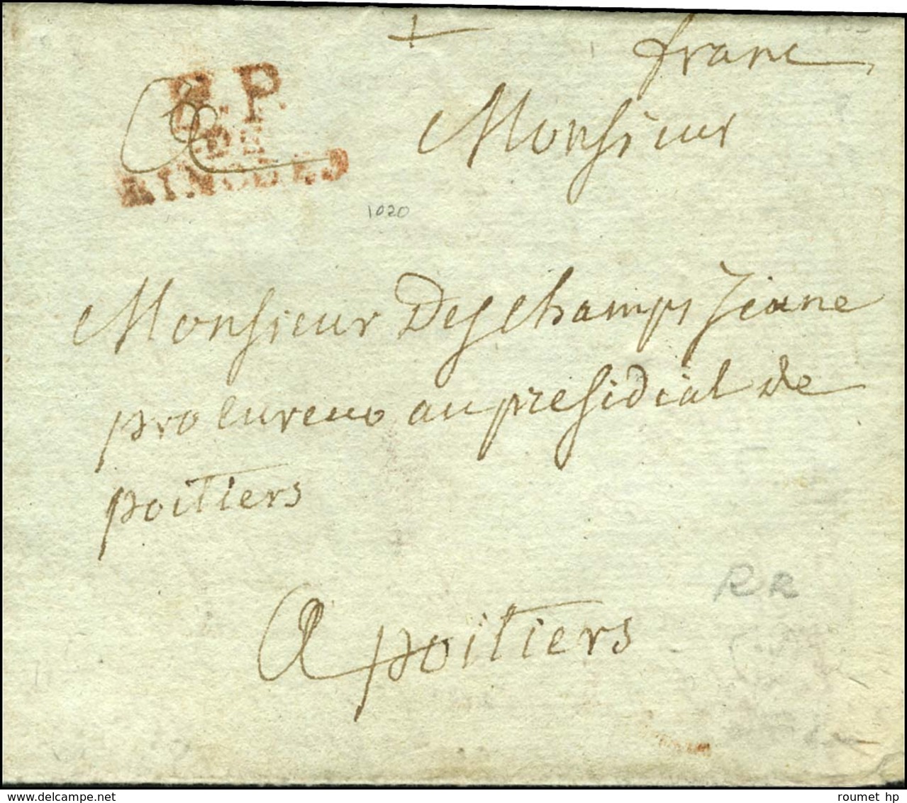 PP / DE / LIMOGES Rouge (L N° 15) Sur Lettre Avec Texte Daté 1783. - TB. - R. - 1701-1800: Precursores XVIII