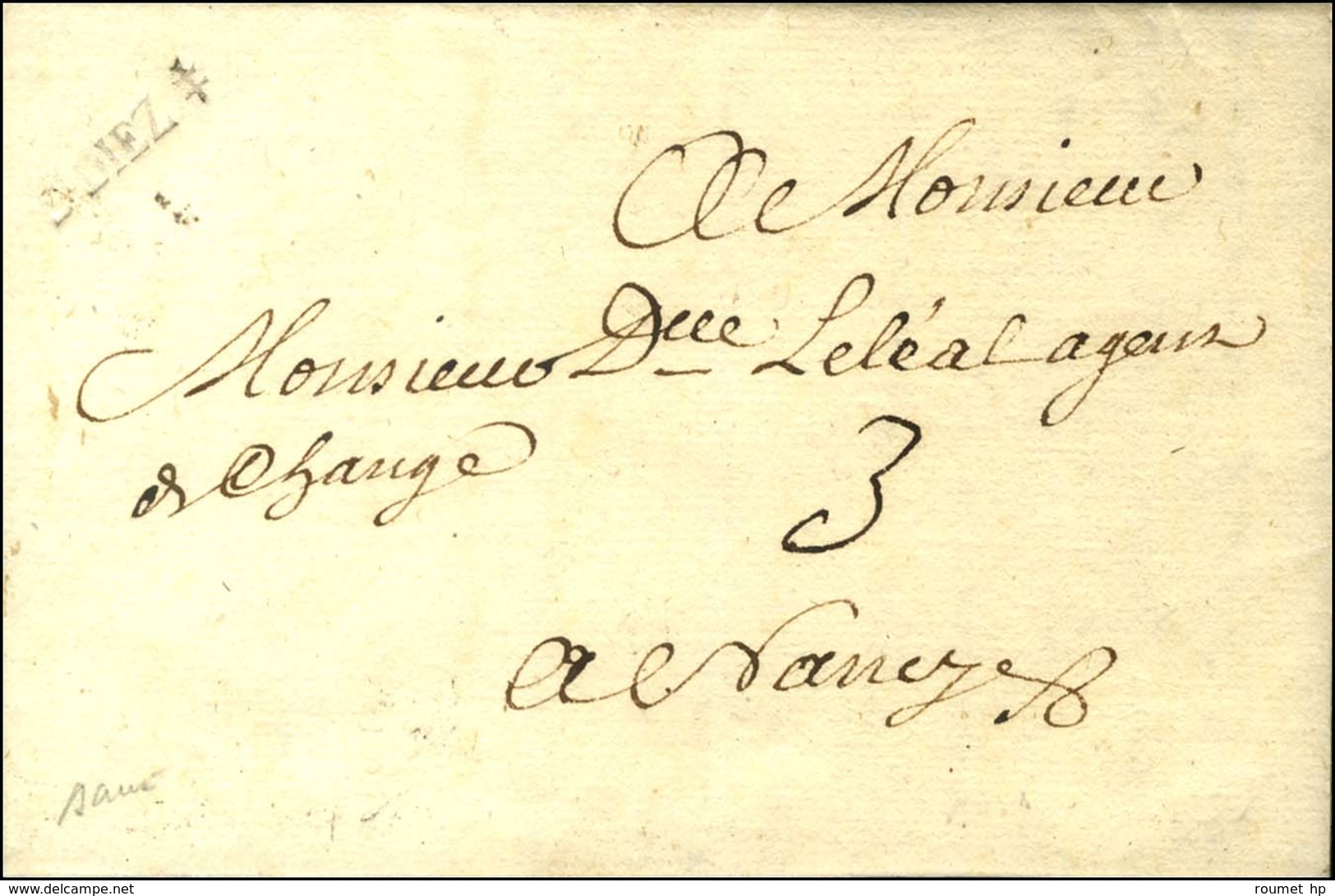 Marque Postale Ornée S. DIEZ (L  N° 1) Sur Lettre Avec Texte Daté Du 1er Mars 1758 Pour Nancy. - TB / SUP. - R. - 1701-1800: Precursors XVIII