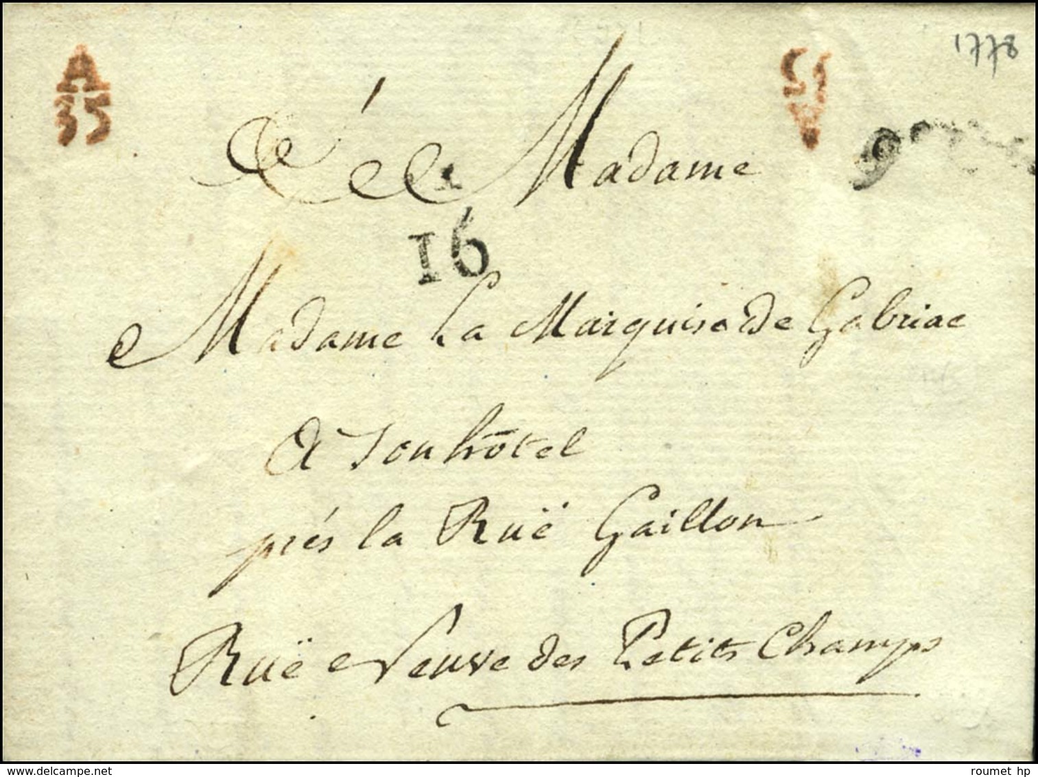 Lettre En Port Payé A / 35 Rouge + 9e Lvée + Quantième. 1778. - TB. - 1701-1800: Precursors XVIII