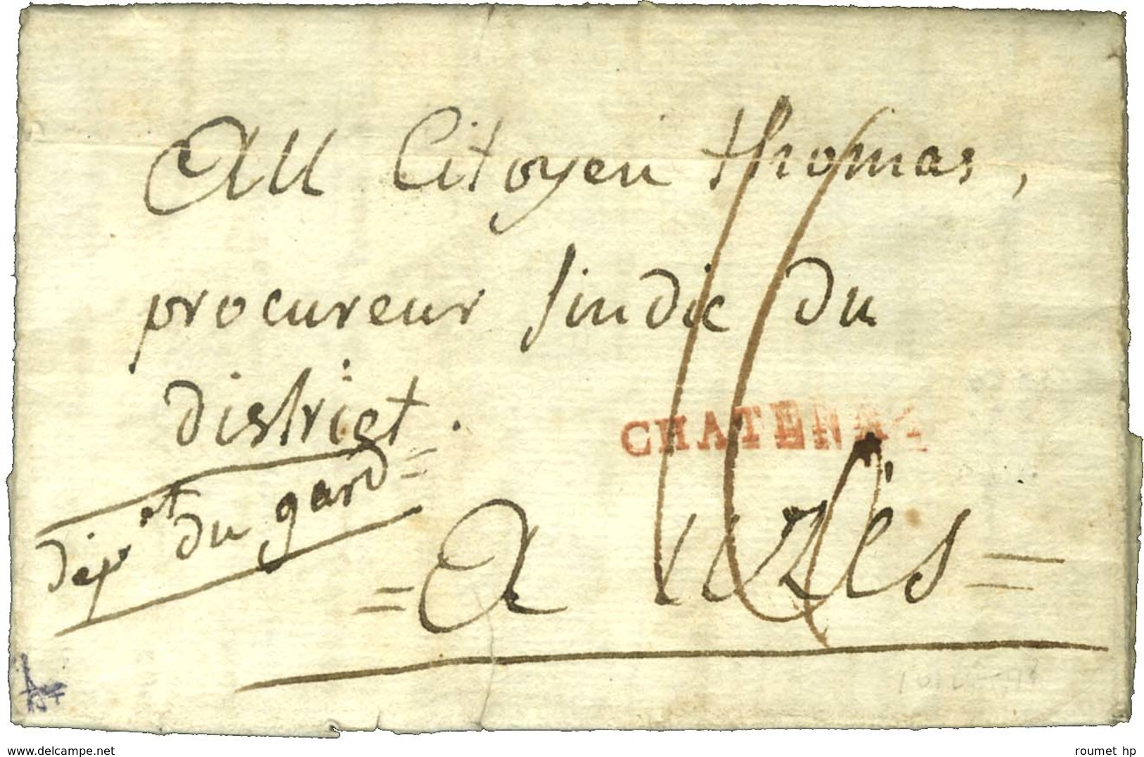 CHATENAY (R) Sur Lettre Avec Texte Daté Chatenay An 7. - TB. - R. - 1701-1800: Precursores XVIII