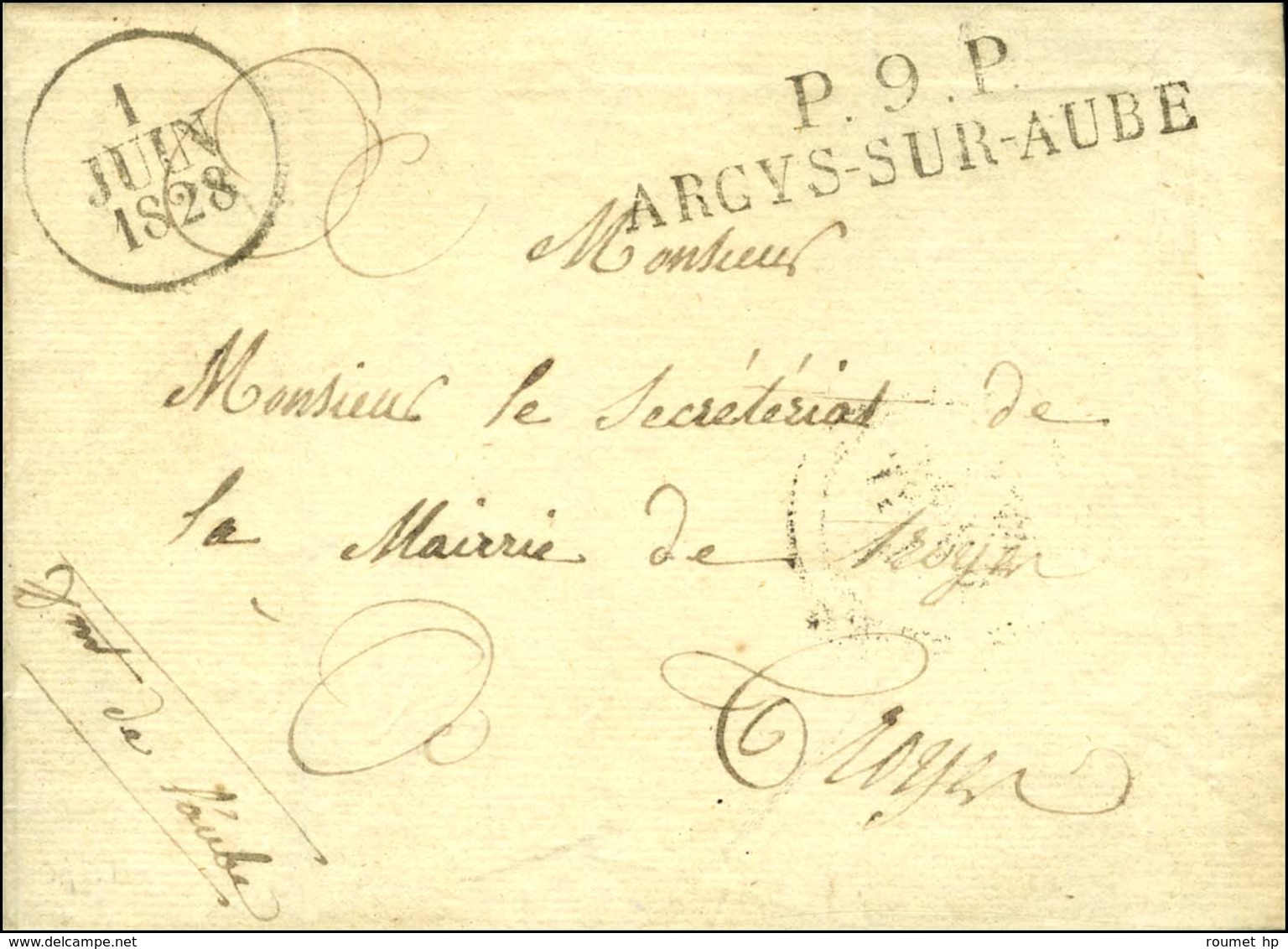 P.9.P. / ARCYS-SUR-AUBE Sur Lettre Avec Texte Daté. 1828. - SUP. - 1801-1848: Precursors XIX