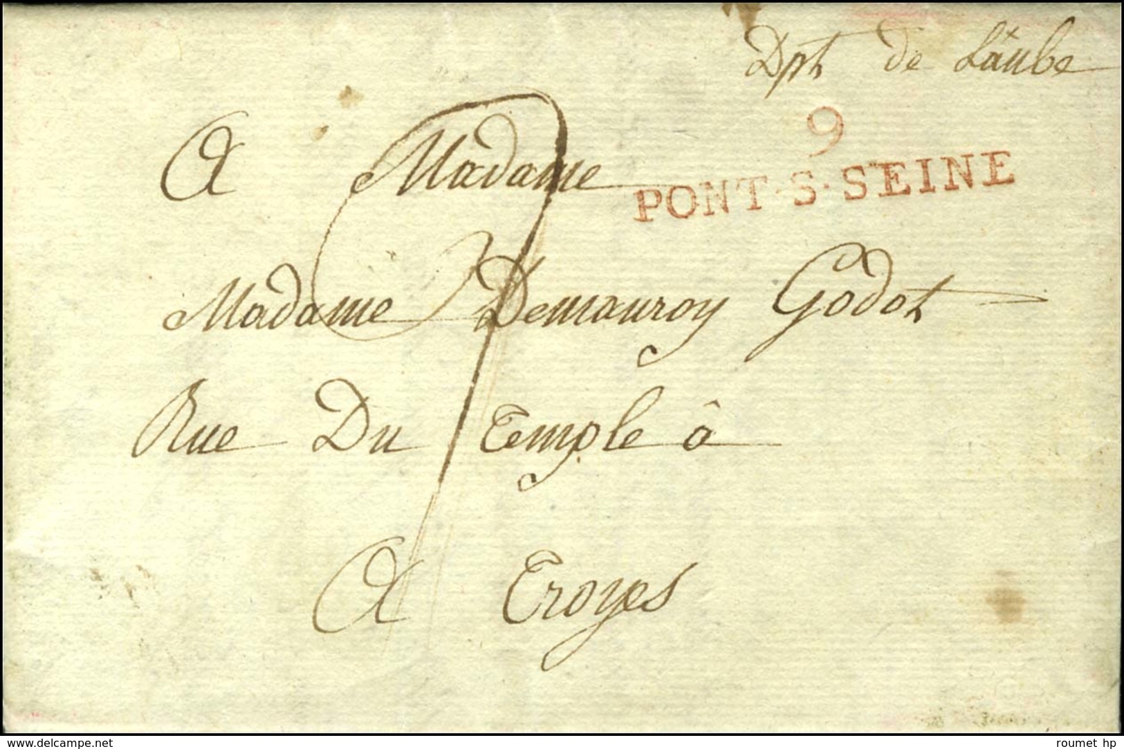 9 / PONT-S-SEINE Rouge Sur Lettre Avec Texte Daté 1805. - SUP. - 1801-1848: Precursores XIX