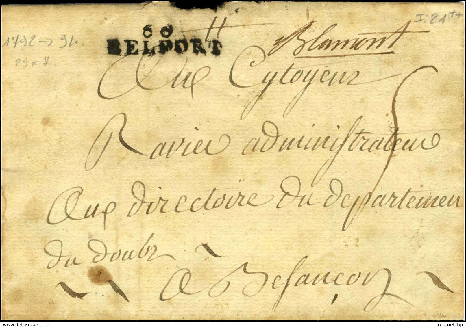 '' Blamont '' + 66 / BELFORT Sur Lettre Sans Texte. - TB. - 1801-1848: Precursors XIX