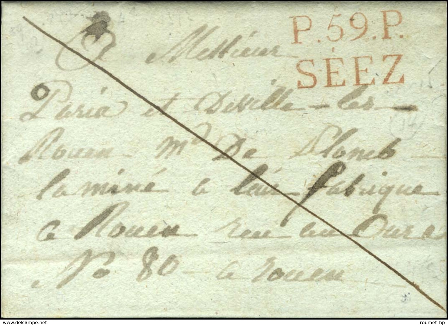 P.59.P. / SEEZ Rouge Sur Lettre Avec Texte Daté. 1817. - SUP. - 1801-1848: Precursors XIX
