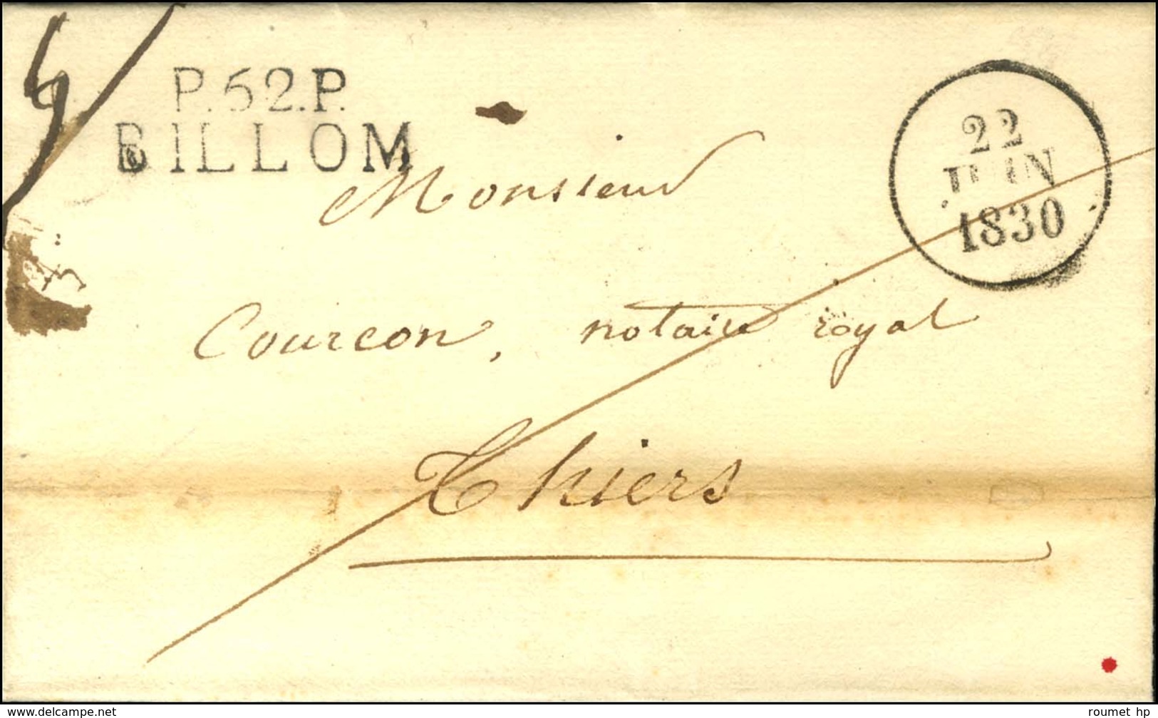 P.62.P. / BILLOM Sur Lettre Avec Texte Daté. 1830. - TB / SUP. - 1801-1848: Precursores XIX