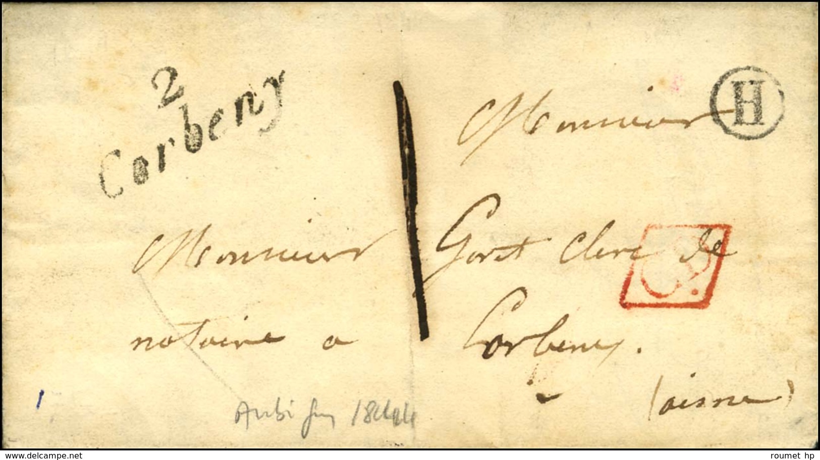 2 / Corbeny CD Rouge B. RUR. H '' Aubigny '' Sur Lettre Locale. 1844. - TB / SUP. - 1801-1848: Precursors XIX