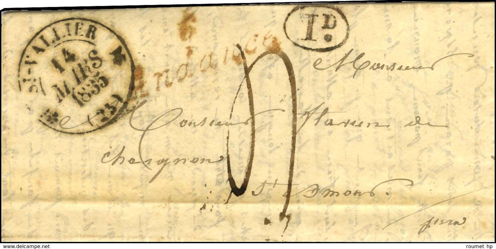 Cursive 6 / Andance Rouge Càd T 12 St-VALLIER (25). 1835. - TB / SUP. - R. - 1801-1848: Precursors XIX