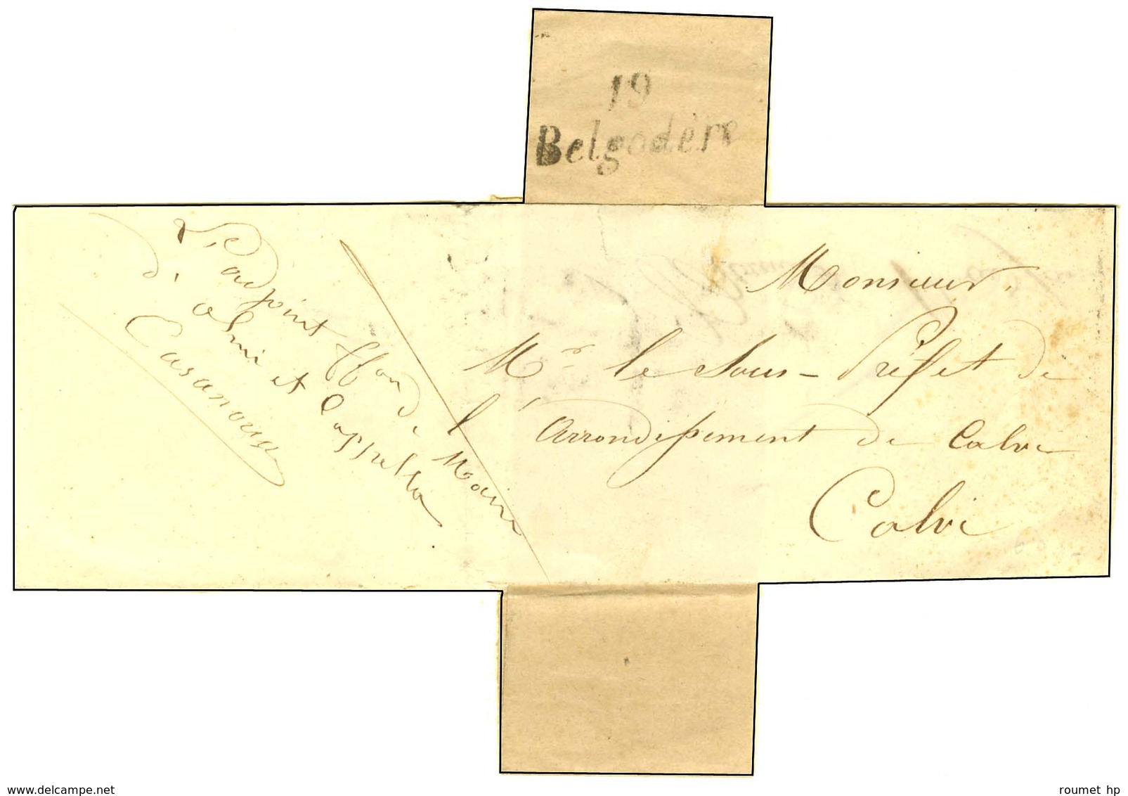 Cursive 19 / Belgodère Avec Cachet Orné De Mairie. - TB. - 1801-1848: Precursors XIX
