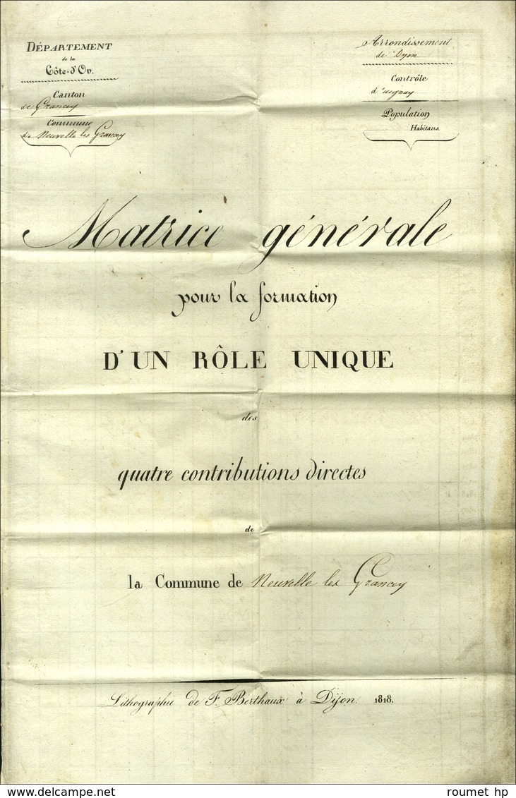20 / Grançay / IS-S-TILLE Sur Exceptionnel Document : Matrice Générale Pour La Formation D'un Rôle Unique Des 4 Contribu - 1801-1848: Precursors XIX