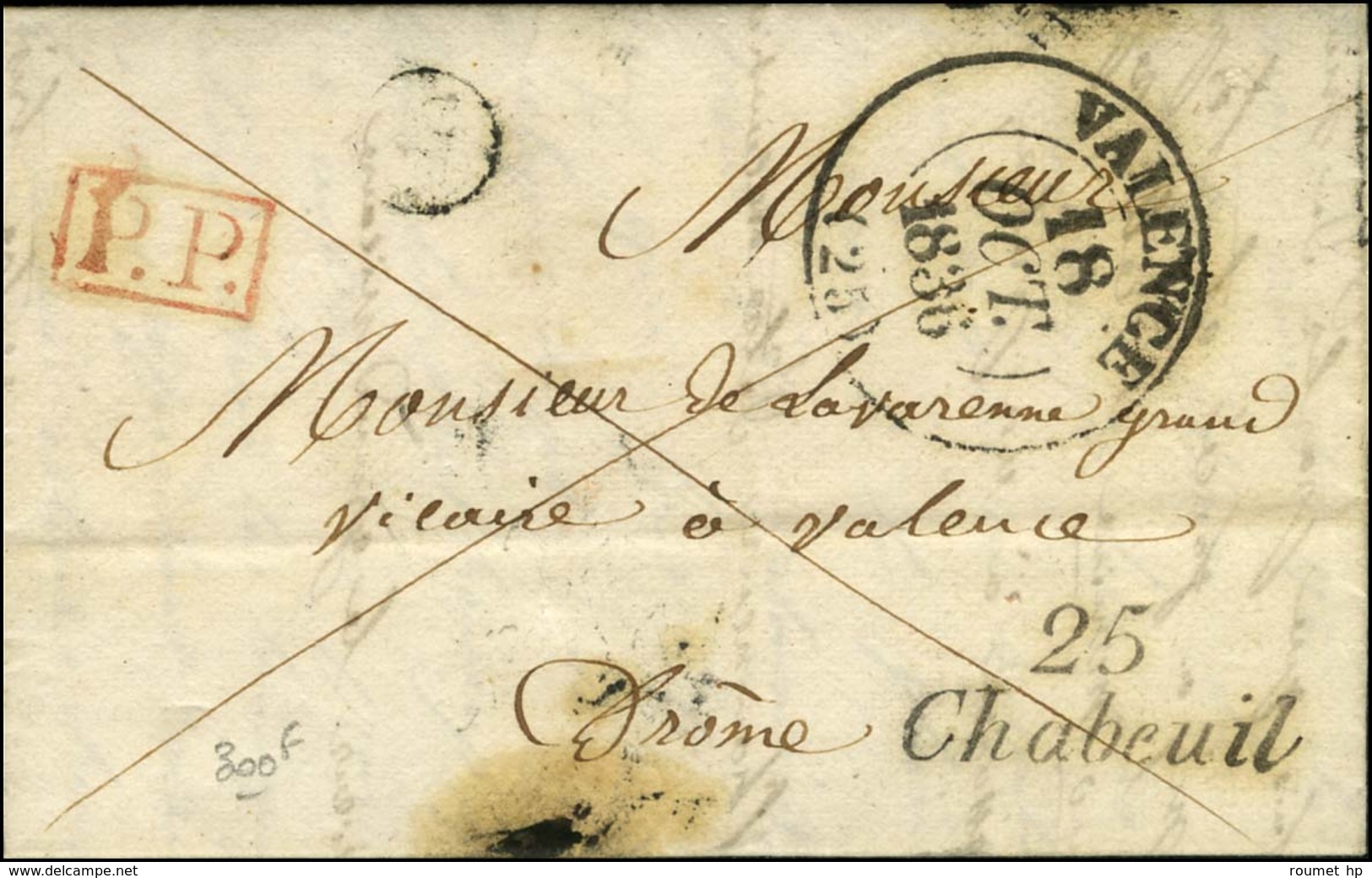 Cursive 25 / Chabeuil + P.P. Rouge Càd T 13 VALENCE (25). 1836. - SUP. - 1801-1848: Precursors XIX