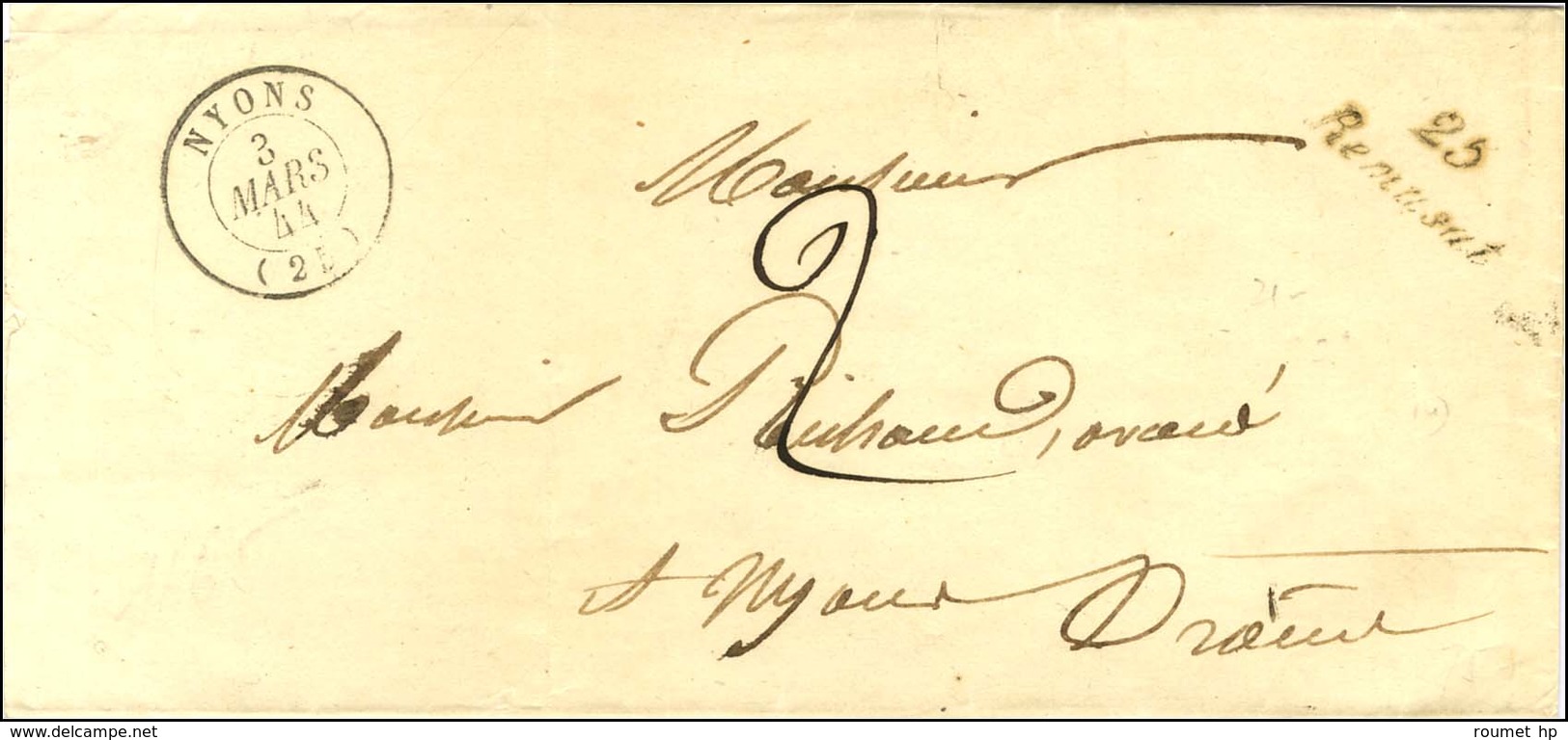 25 / Remusat Càd T 15 NYONS (25). 1844. - TB / SUP. - 1801-1848: Precursors XIX