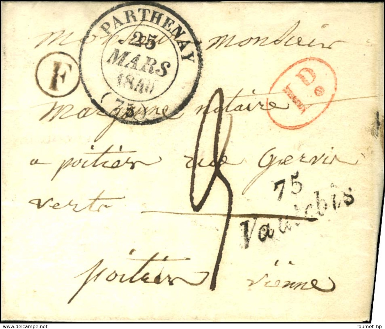 75 / Vautebis (25 Mm) B. RUR. F '' Vausseroux '' Càd T 14 PARTHENAY (73). 1840. - SUP. - 1801-1848: Precursors XIX