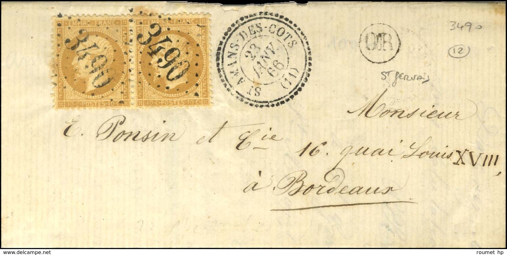 GC 3490 / N° 21 Paire Càd T 22 St AMANS-DES-COTS (11). 1866. - TB / SUP. - Autres & Non Classés