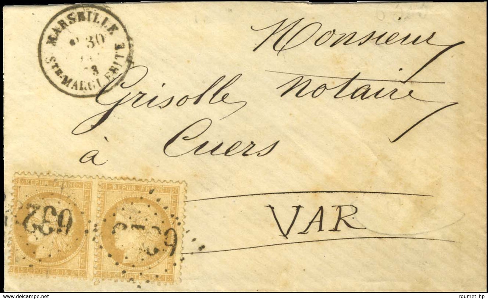 GC 6323 / N° 59 Paire Càd T 16 MARSEILLE / Ste MARGUERITE. 1873. - TB. - Altri & Non Classificati