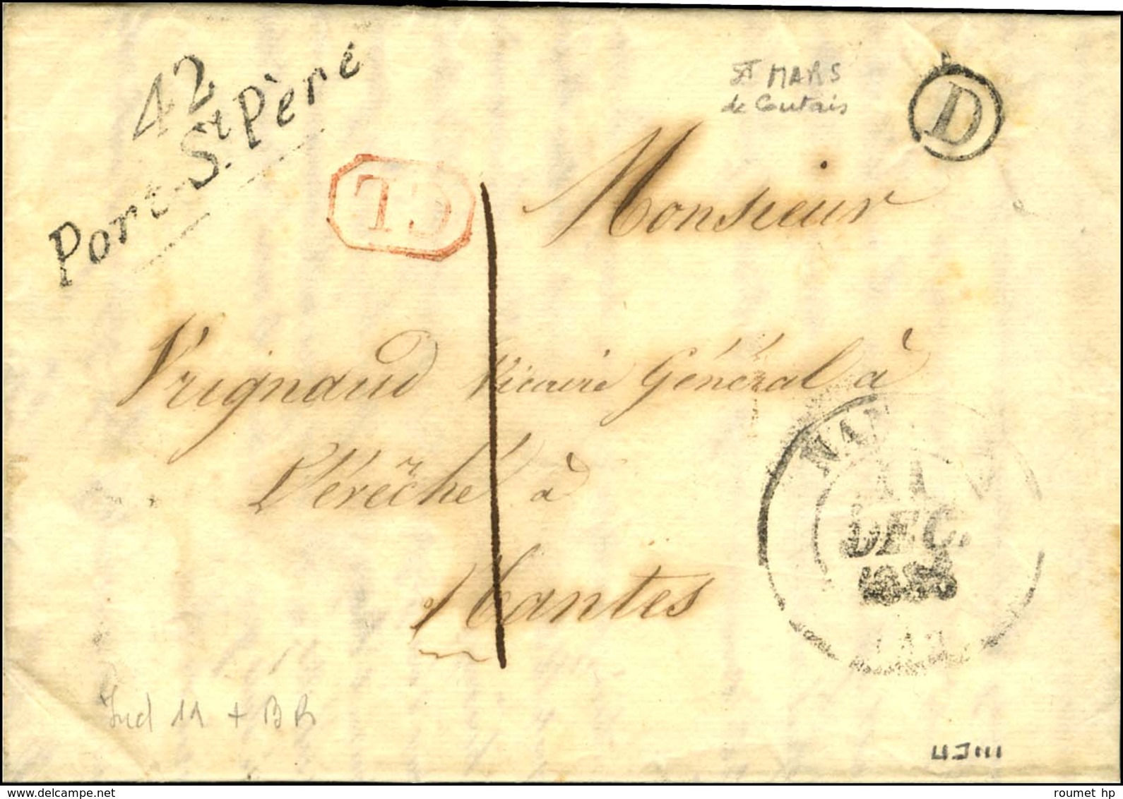 Cursive 42 / Port-St Père + CL Rouge Sur Lettre Locale. 1836. - TB / SUP. - 1801-1848: Vorläufer XIX