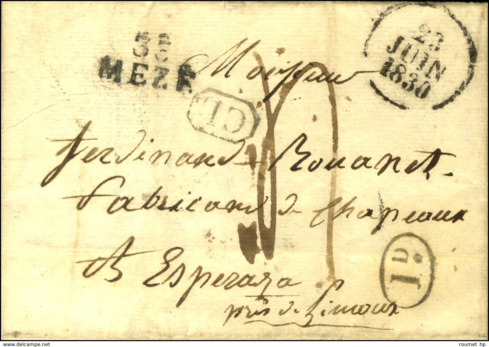 33 / MEZE Sur Lettre Avec Texte Daté De Meze Adressée à Esperaza. Au Recto, Décime Rural + CL. 1830. - TB / SUP. - 1801-1848: Vorläufer XIX