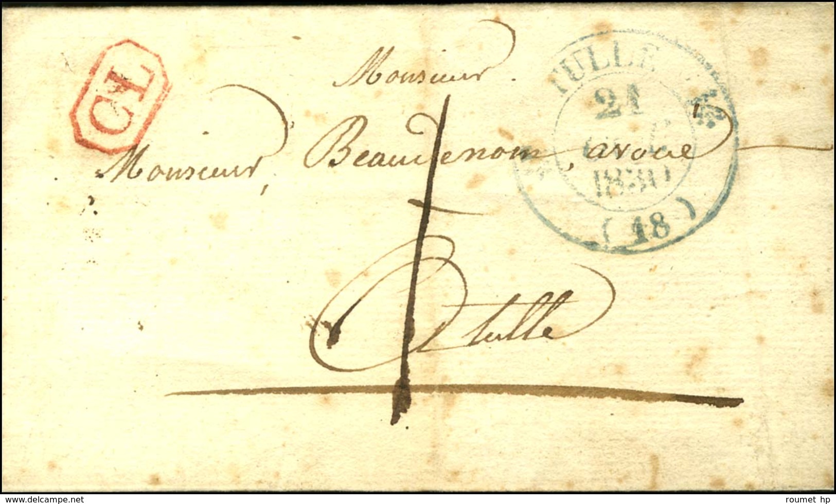 Càd T 12 Bleu TULLE (18) + CL Rouge Sur Lettre Avec Texte Adressée Localement Taxée 1. 1830. - TB. - 1801-1848: Précurseurs XIX