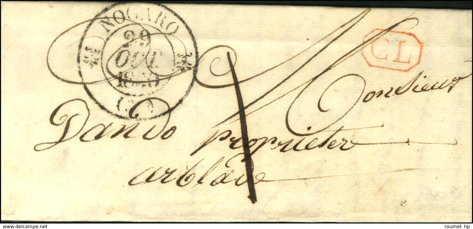 Càd T 12 NOGARO (31) + CL Rouge Sur Lettre Avec Texte Daté De Viello Adressée Localement Taxée 1. 1830. - TB / SUP. - 1801-1848: Precursors XIX